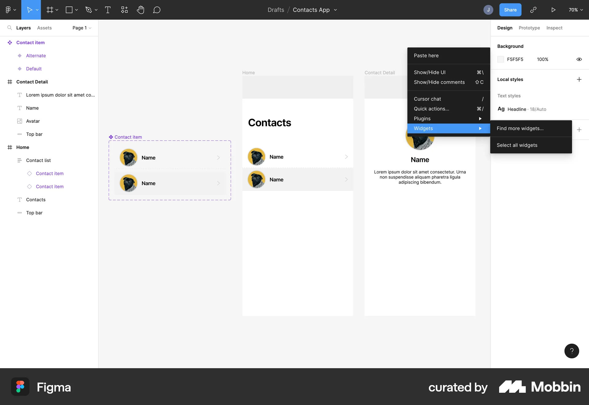Figma Web screen containing Context Menu UI element