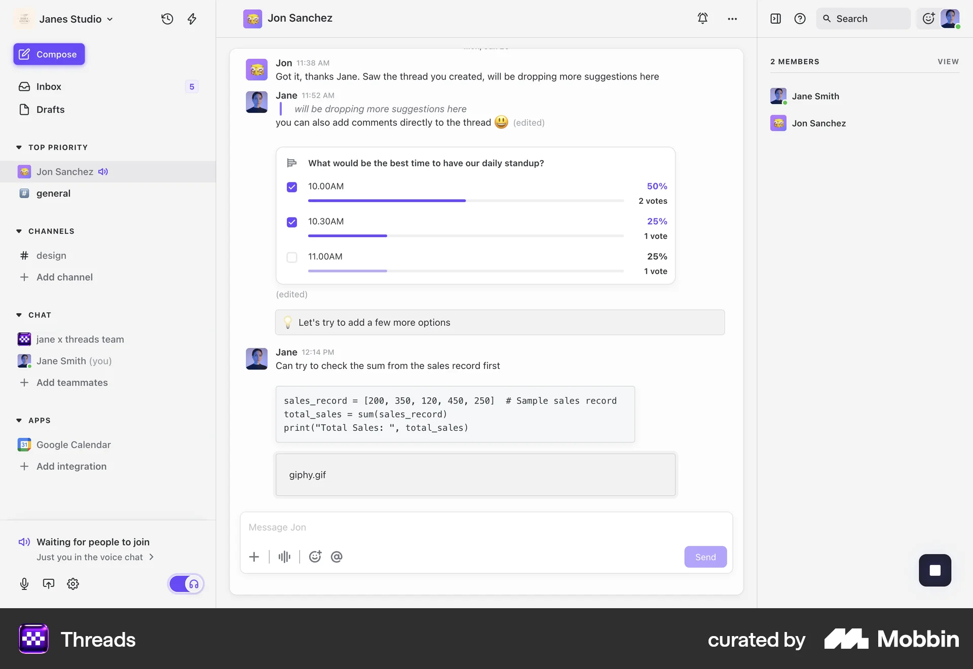 Threads Web Call screen