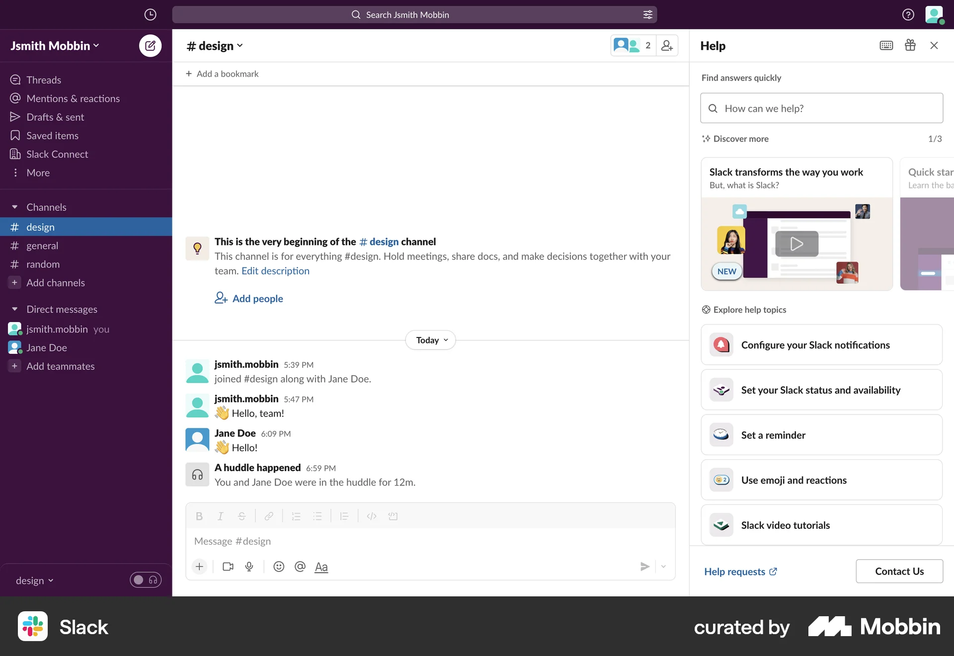Slack Web Help & Support screen