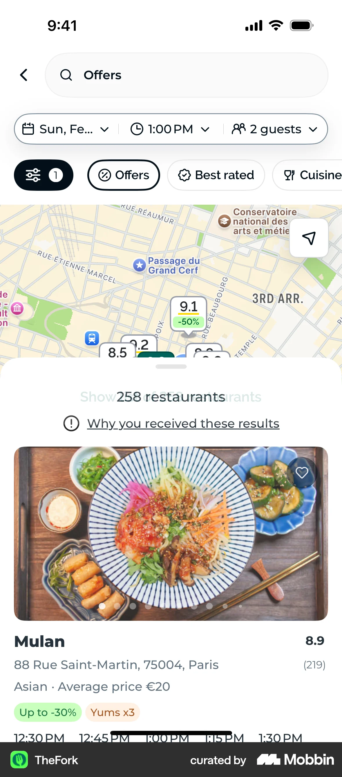 TheFork iOS screen containing Carousel UI element