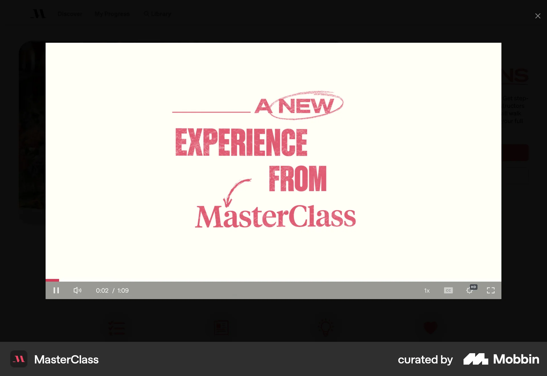MasterClass Web screen containing Modal UI UI element