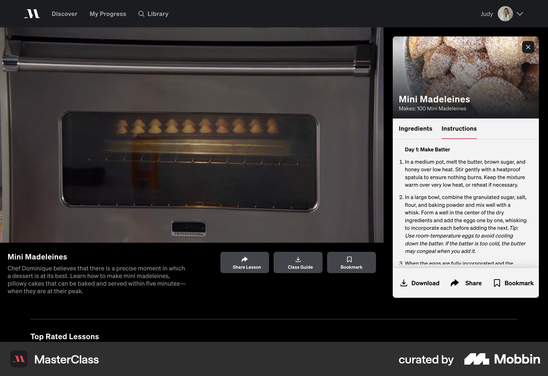 MasterClass Web Recipe Detail screen