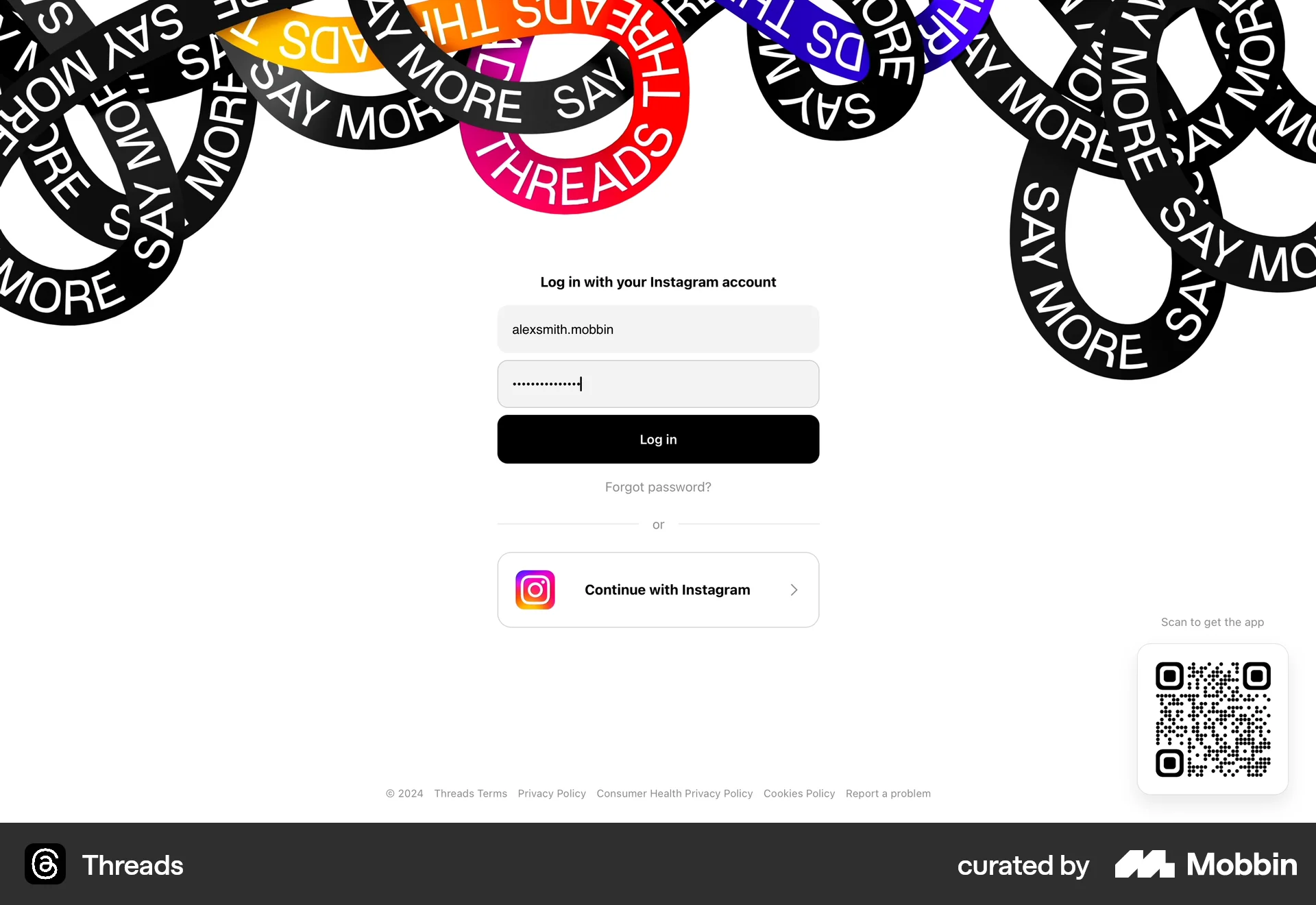 Threads Web Login screen