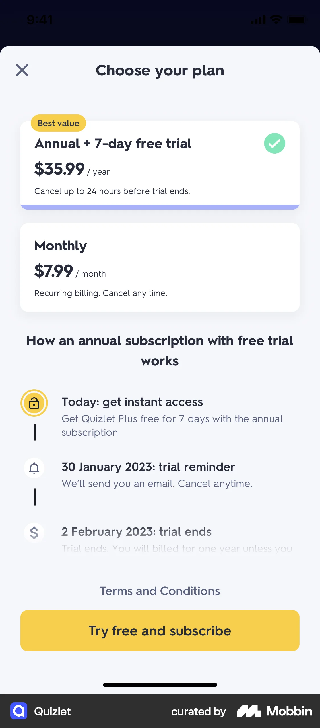 Quizlet iOS Subscription & Paywall screen
