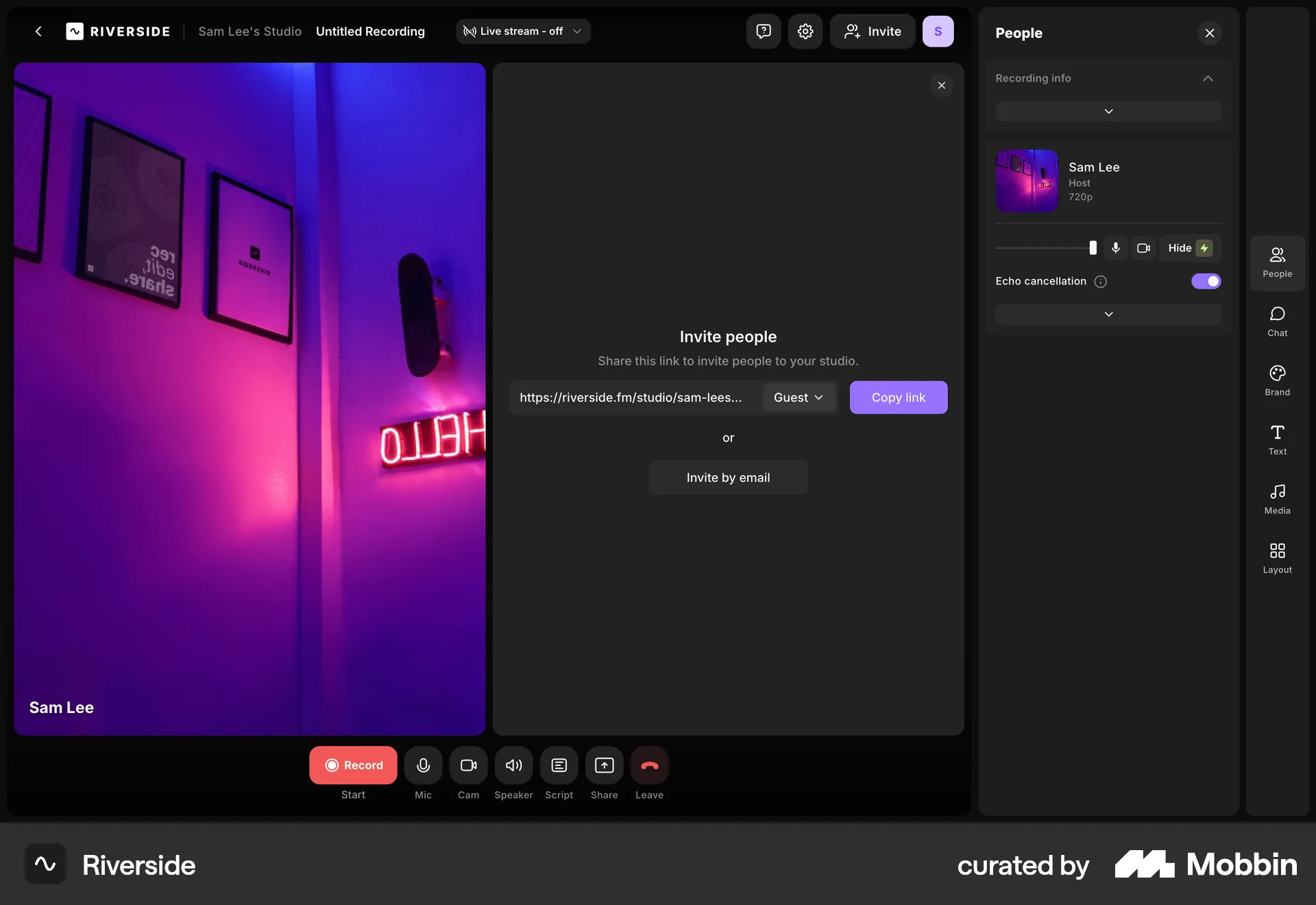 Riverside Web Call screen