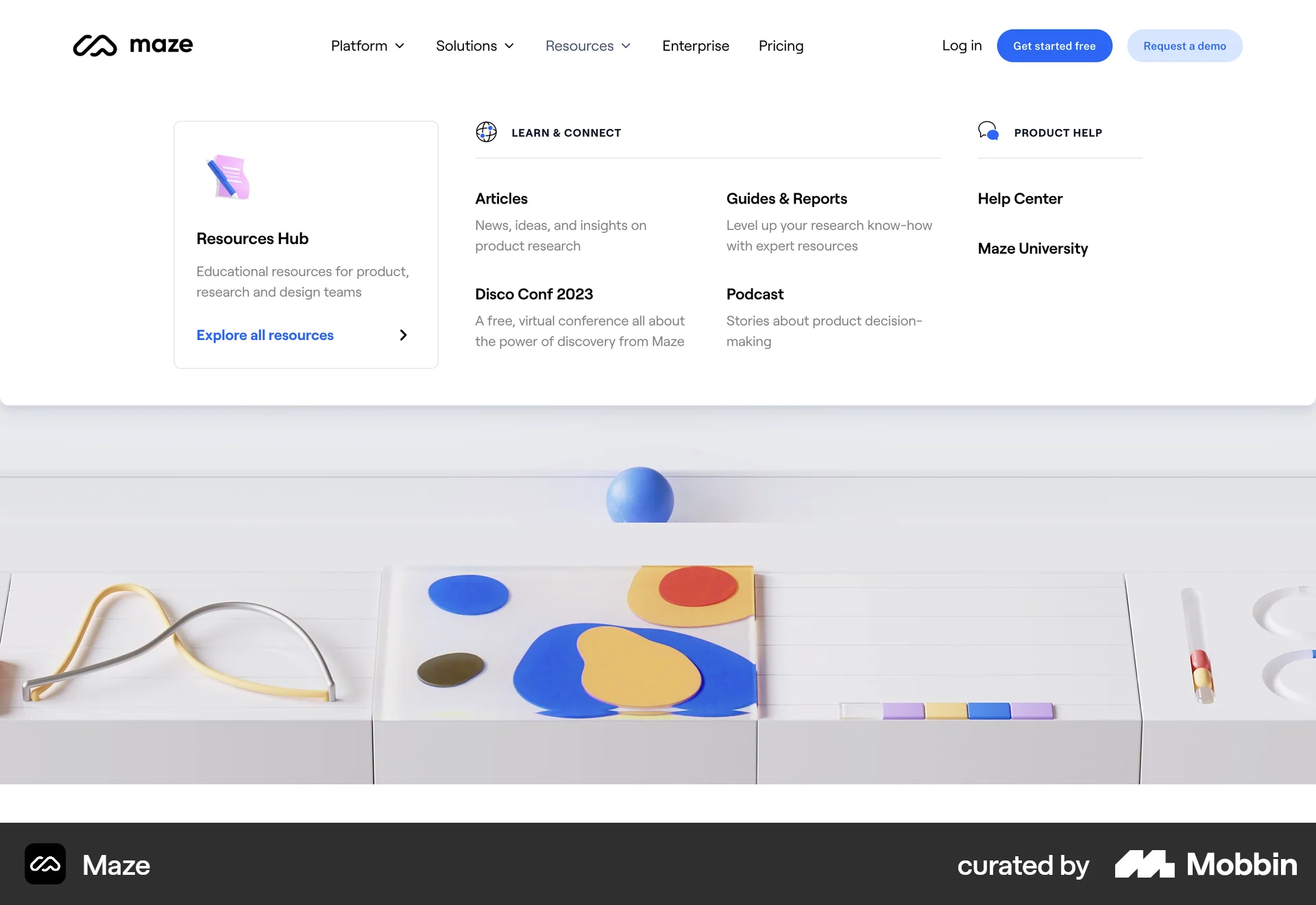 Maze Web screen containing Navigation Menu UI element