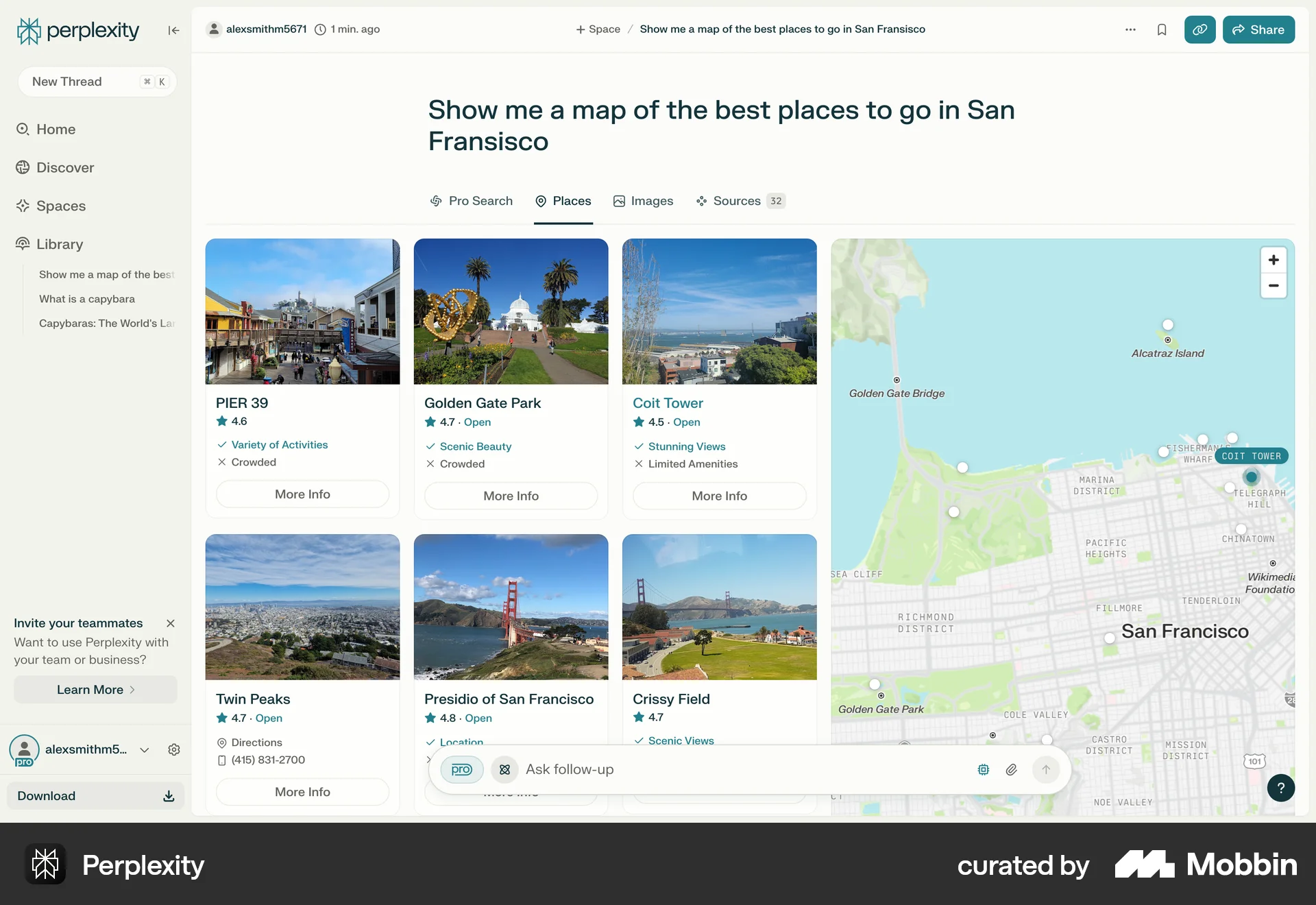 Perplexity Web Map screen