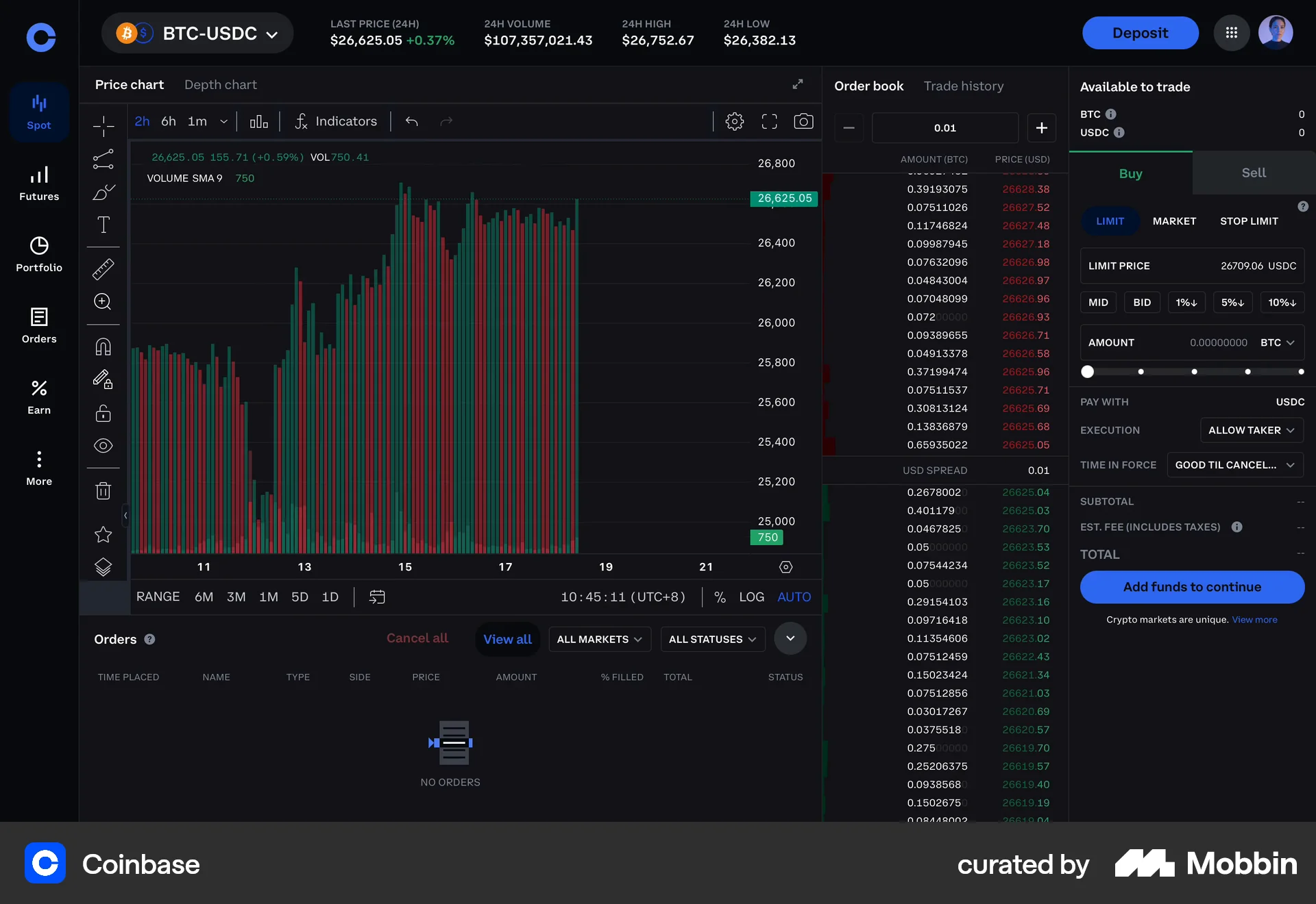 Coinbase Web Charts screen