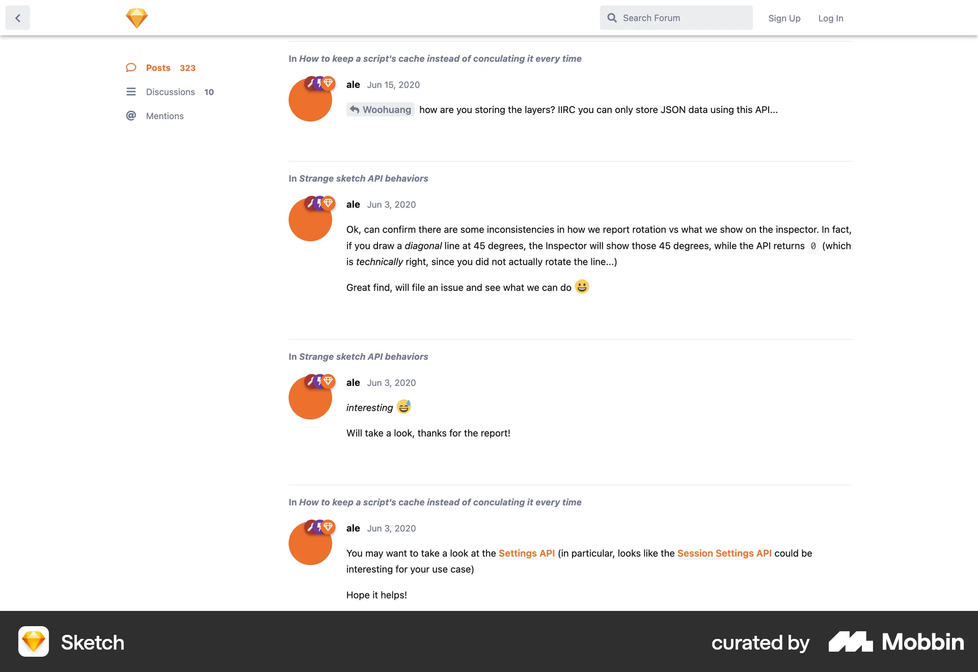 Sketch Web Timeline & History screen