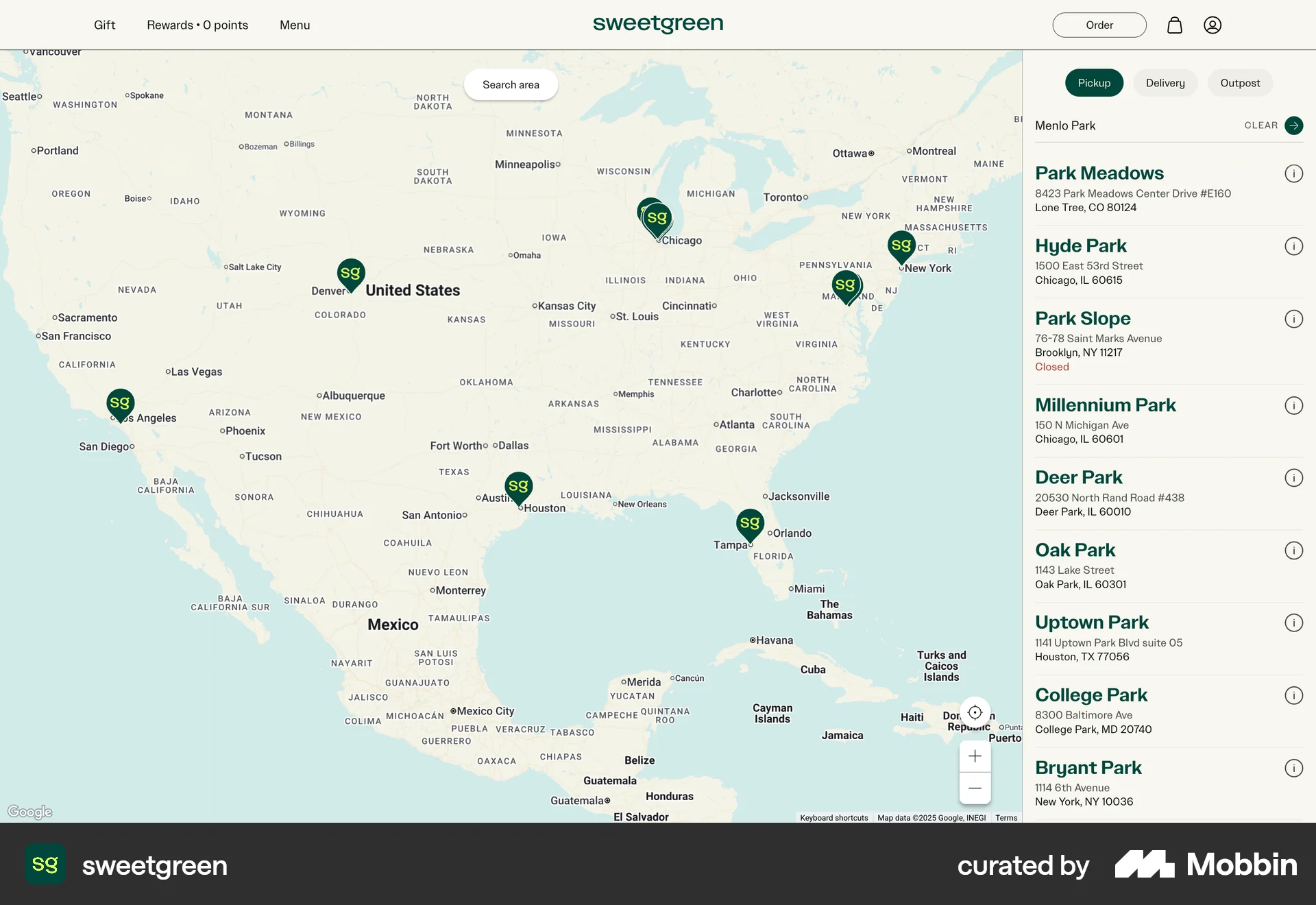 sweetgreen Web Search screen