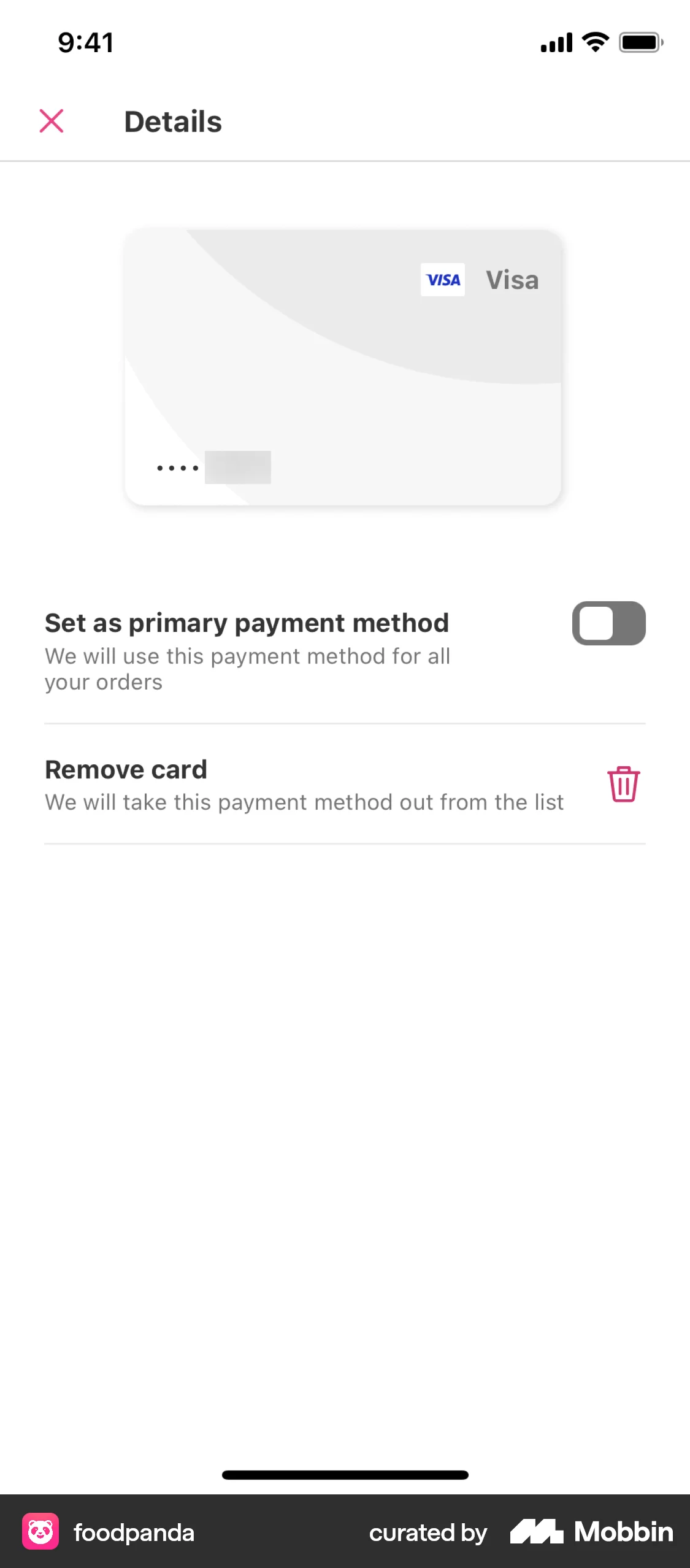 foodpanda iOS Payment Method screen