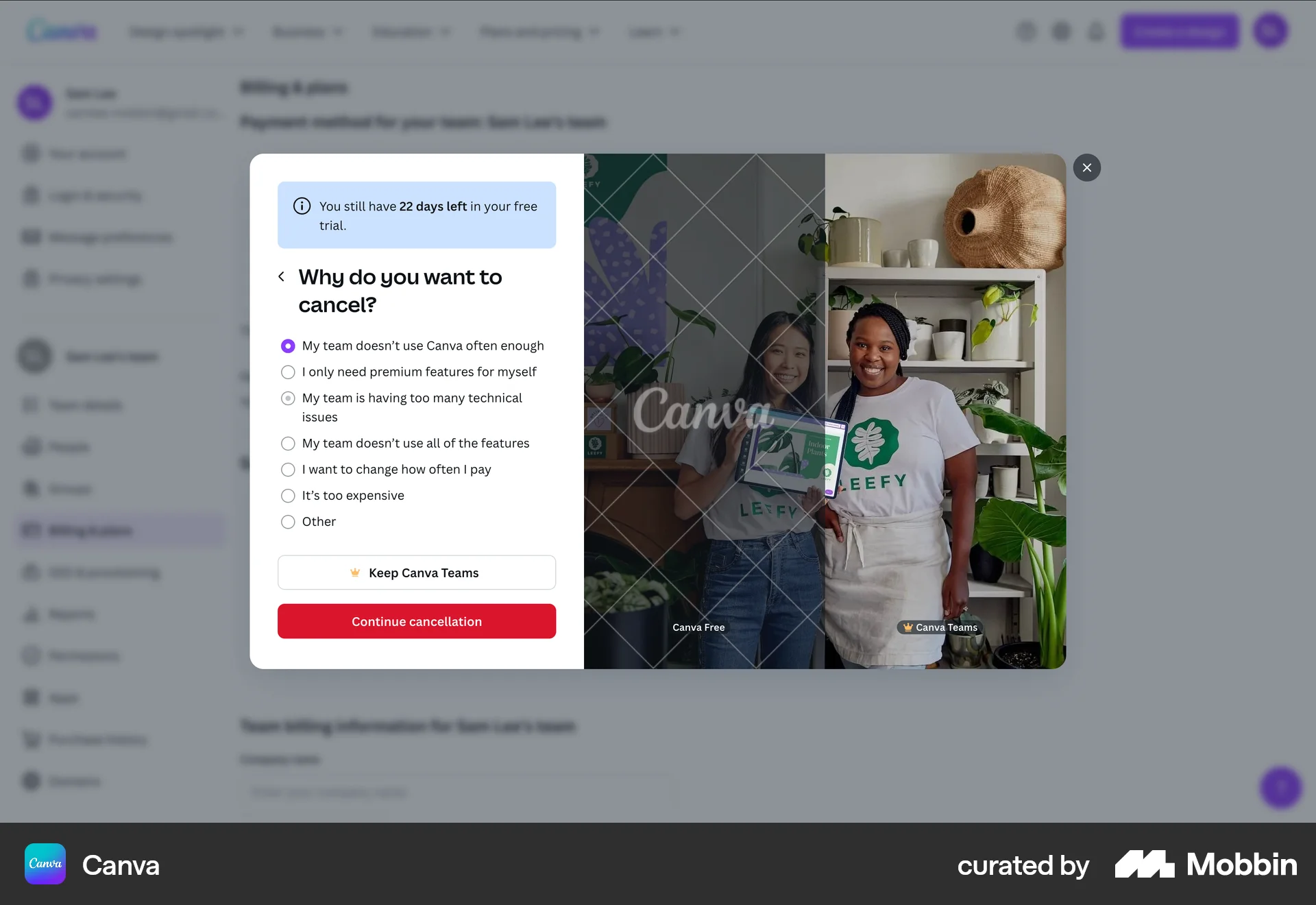Canva Web Cancel screen