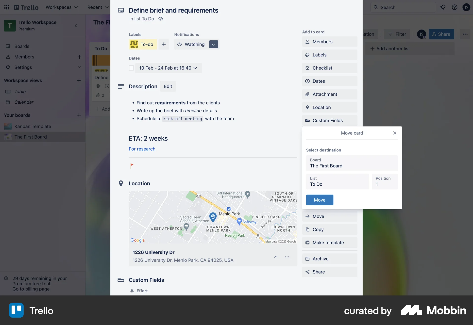Trello Web Move screen