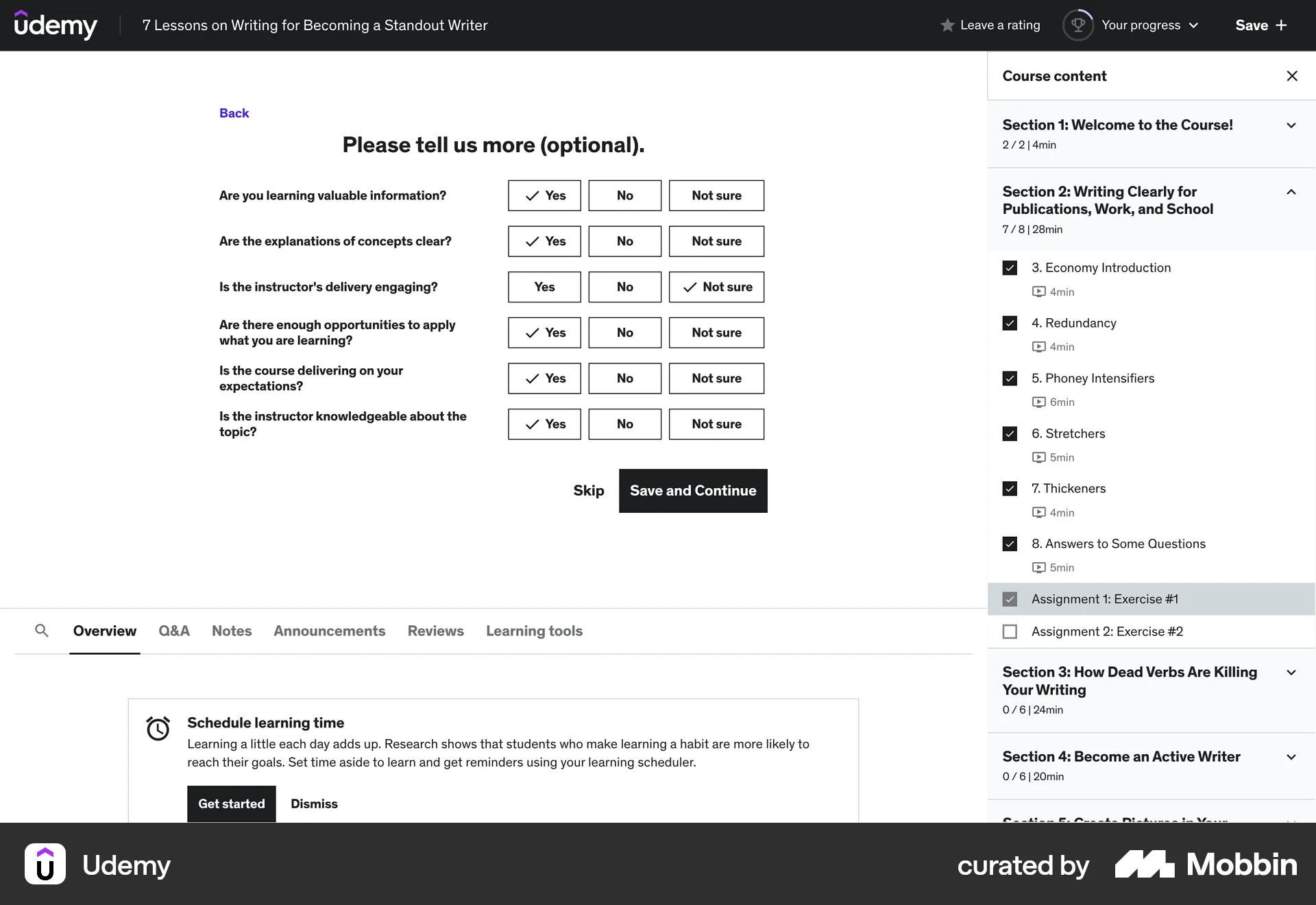 Udemy Web Reviews & Ratings screen