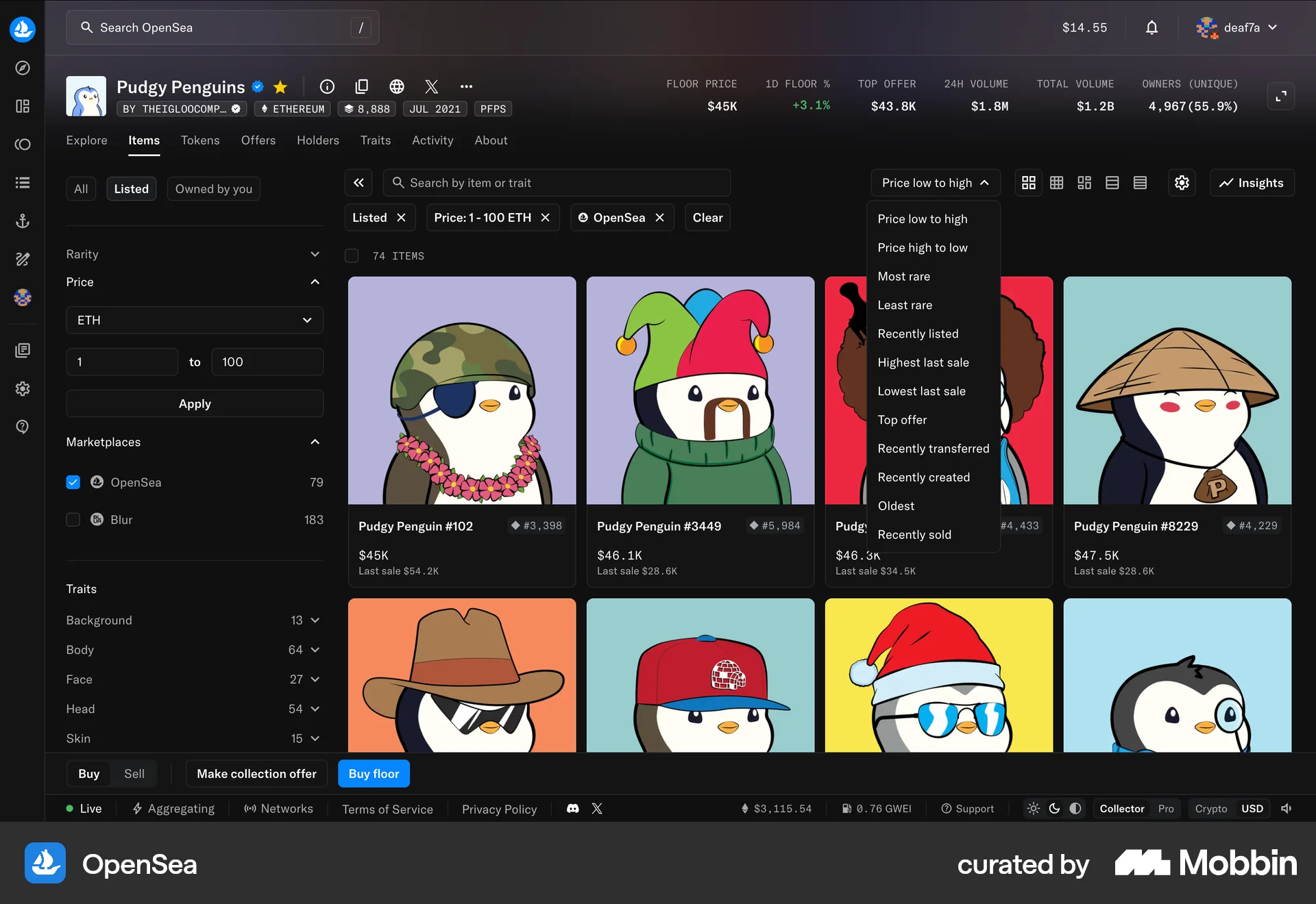 OpenSea Web screen containing Select UI element
