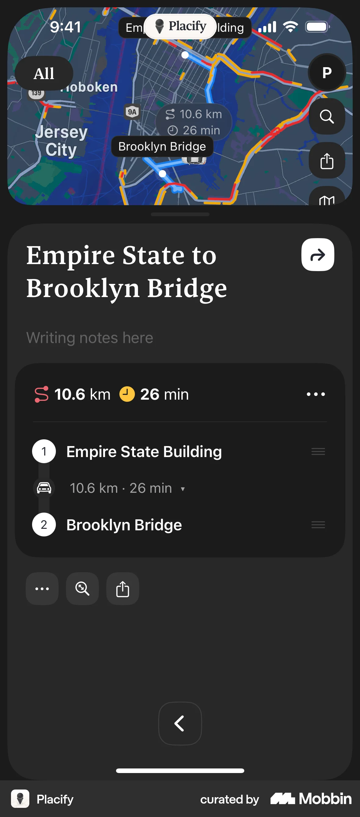 Placify iOS Dark Mode screen