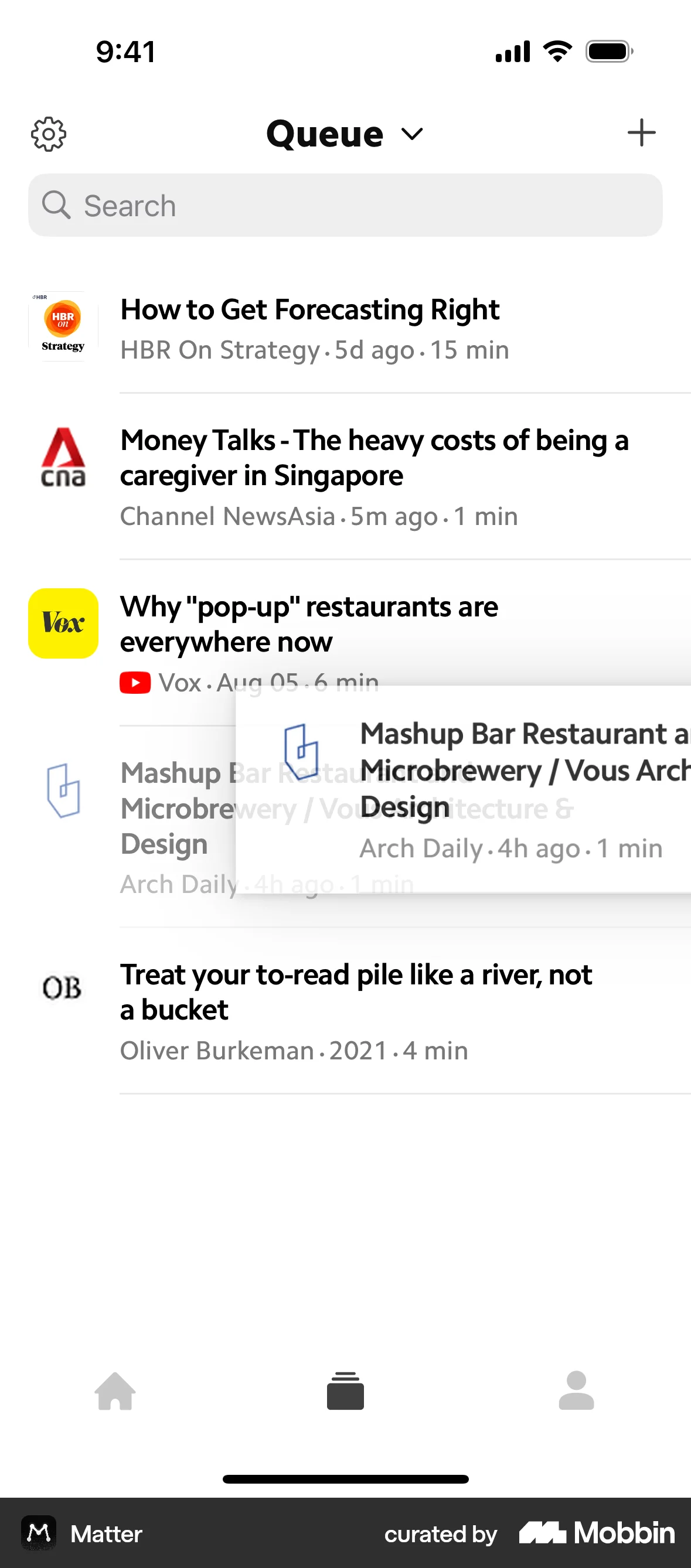 Matter iOS Reorder screen
