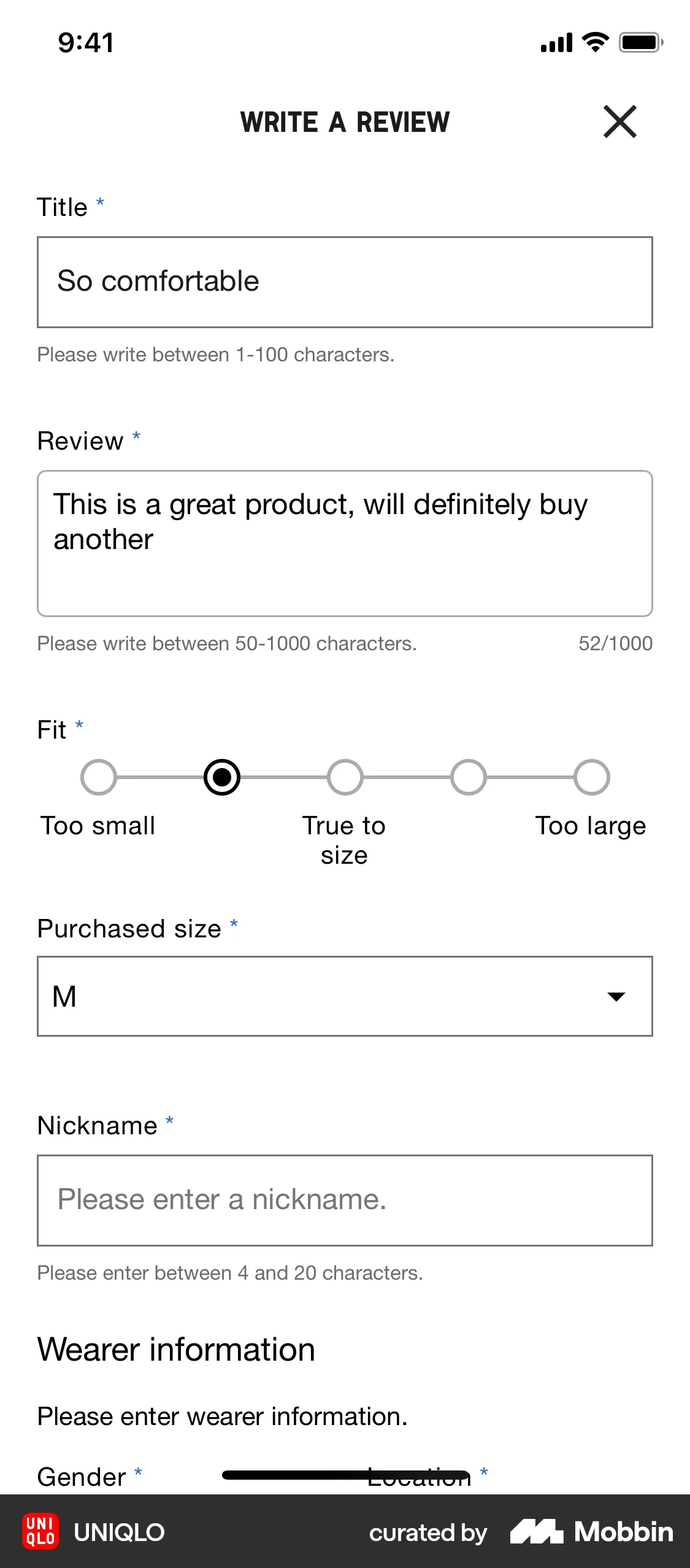 UNIQLO iOS Reviews & Ratings screen