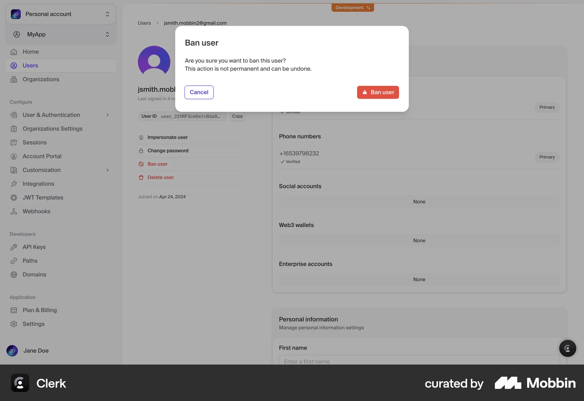 Clerk Web Ban & Block screen