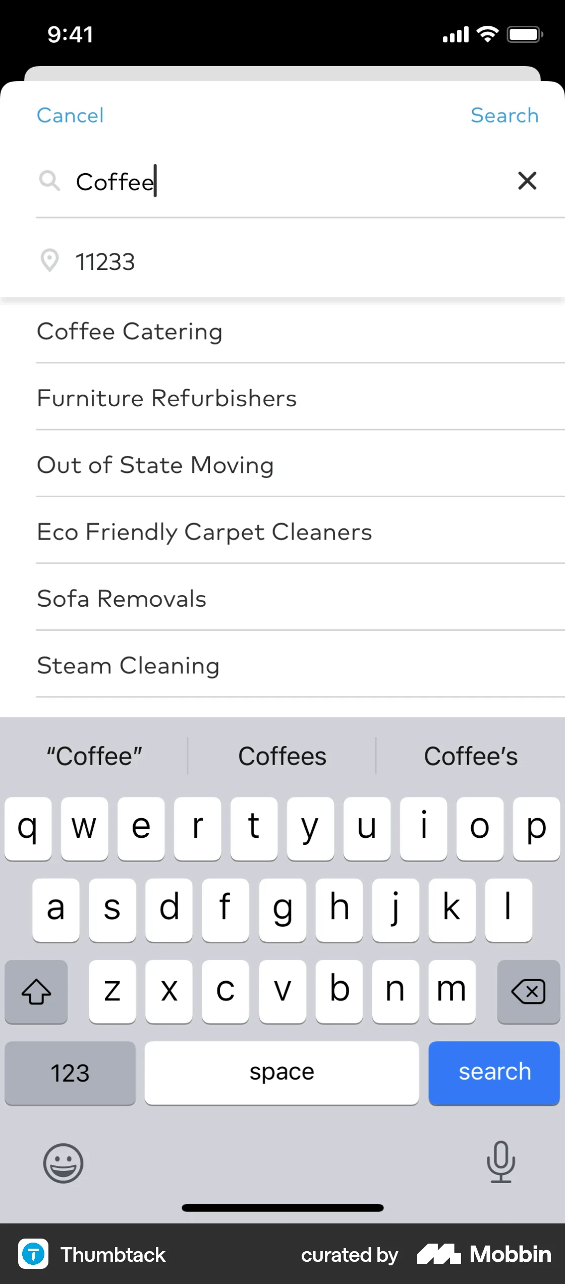 Thumbtack iOS Search screen