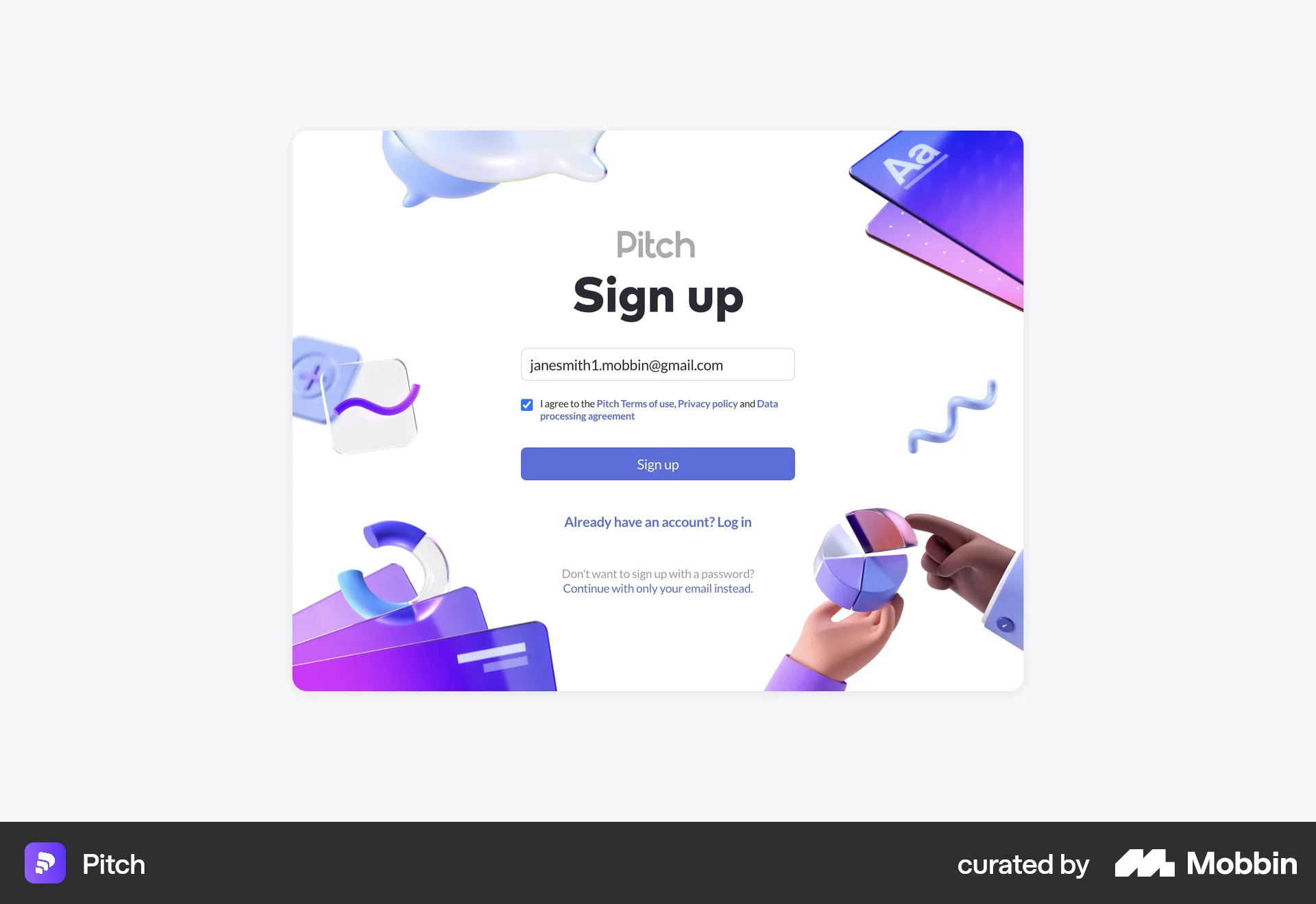 Pitch Web Signup screen