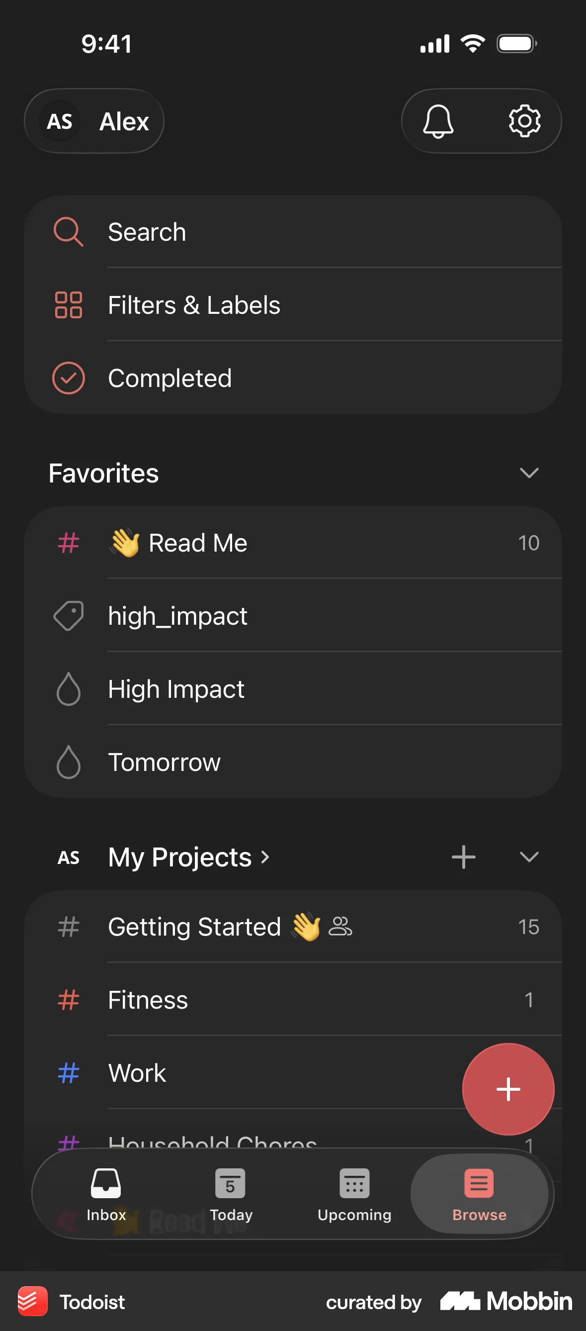 Todoist iOS Dark Mode screen