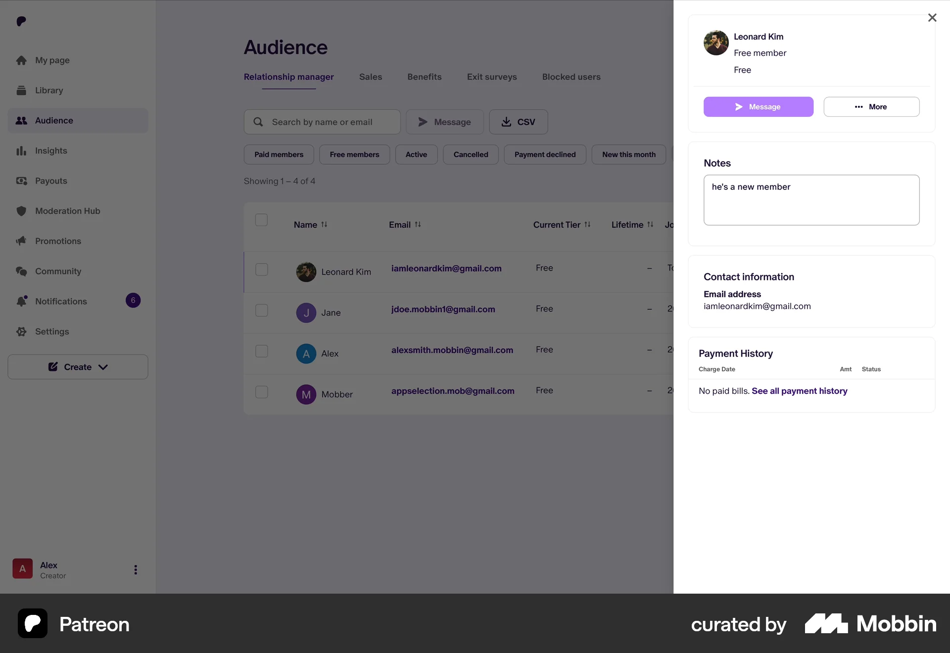 Patreon Web Social Networking App screen