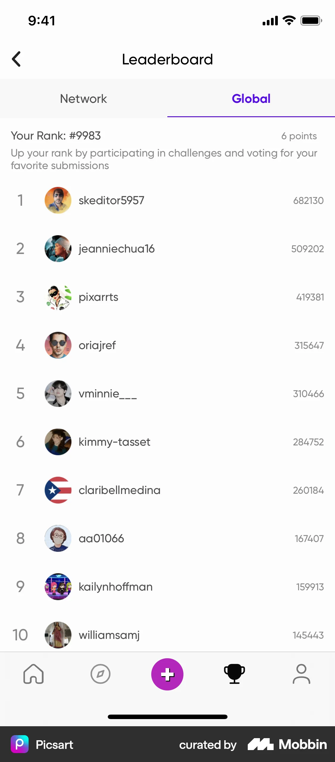 Picsart iOS Leaderboard screen