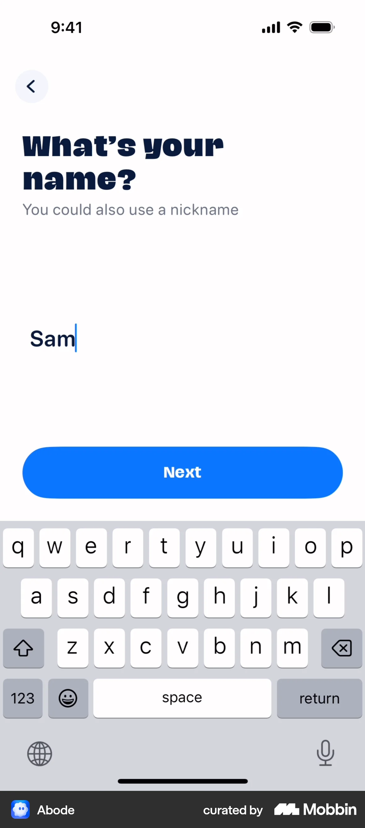 Abode iOS Account Setup screen