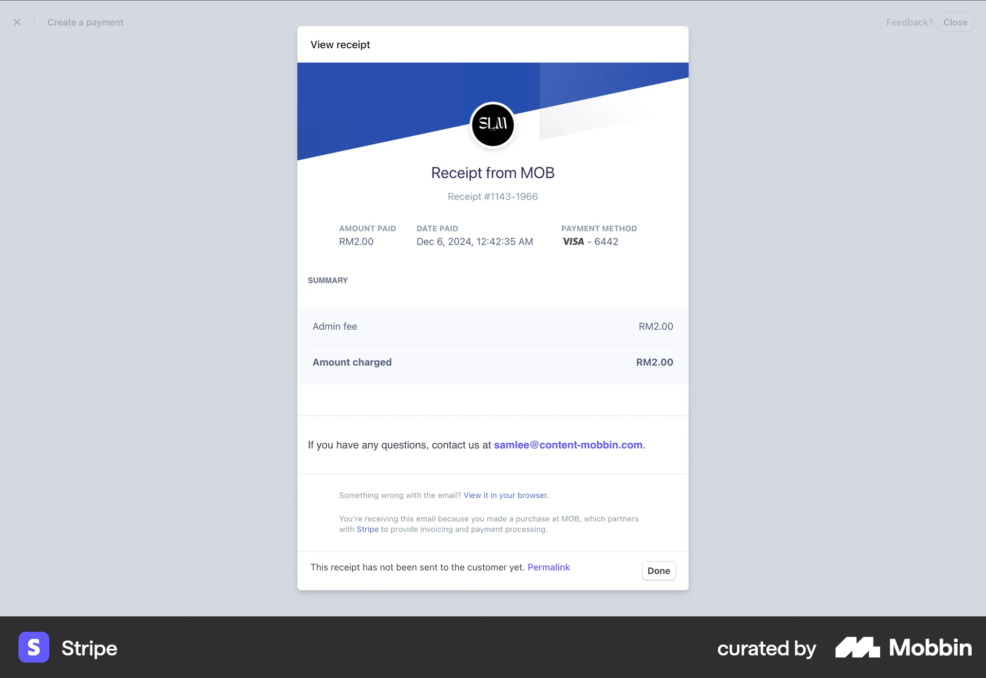 Stripe Web Order Detail screen