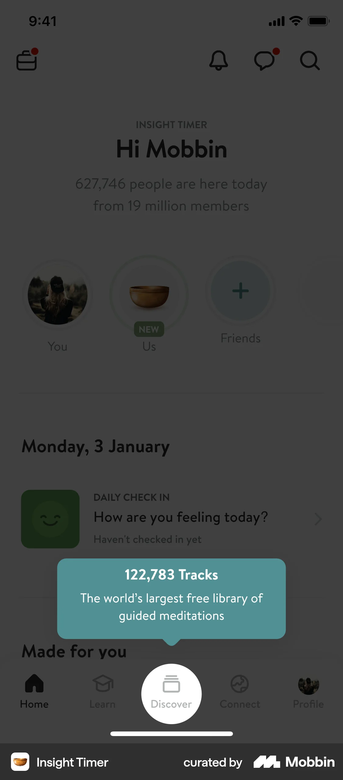 Insight Timer iOS Guided Tour & Tutorial screen