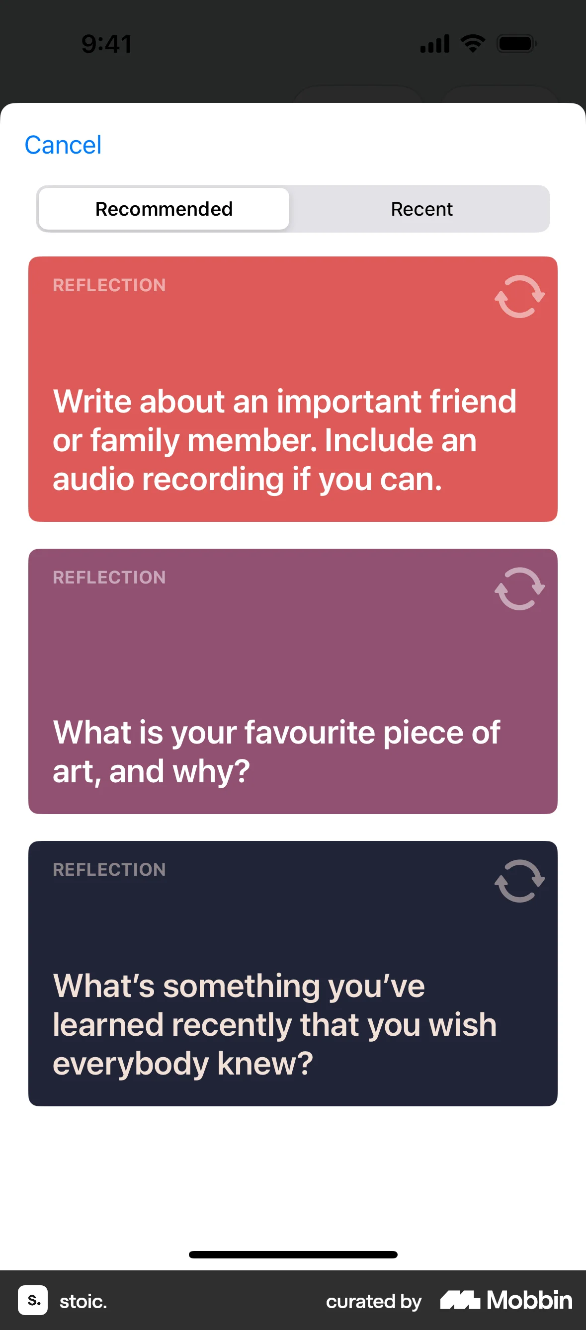 stoic. iOS screen containing Segmented Control UI element