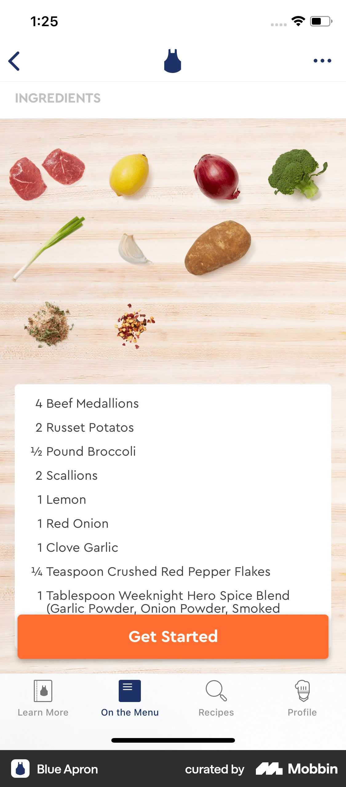 Blue Apron iOS Recipe Detail screen