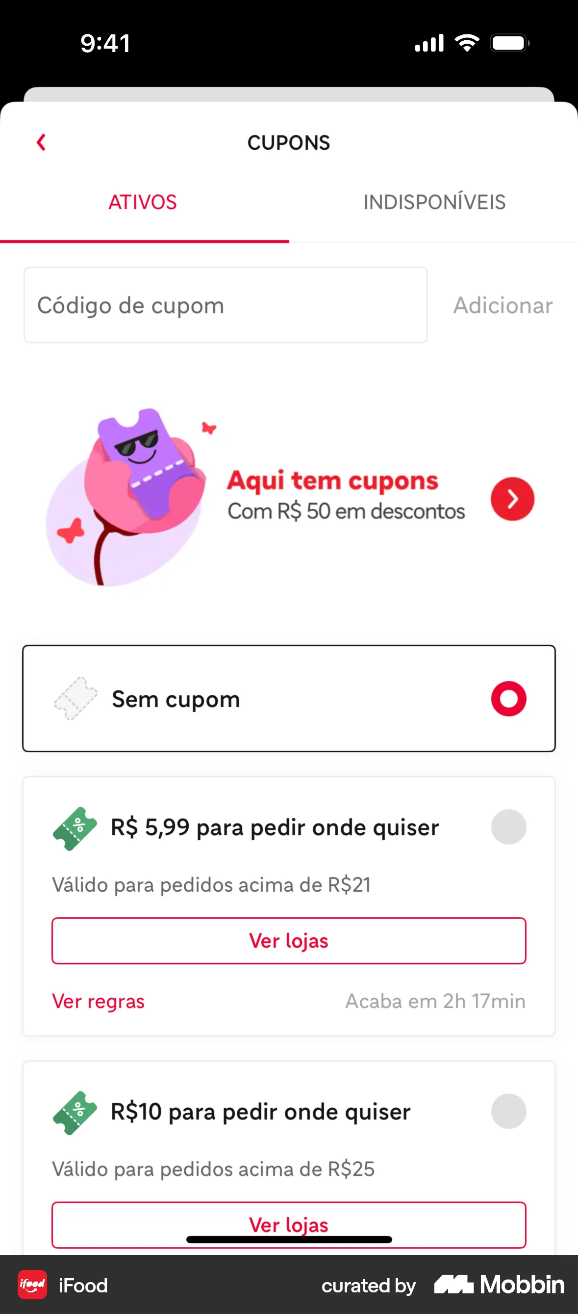 iFood iOS screen containing Bottom Sheet UI element