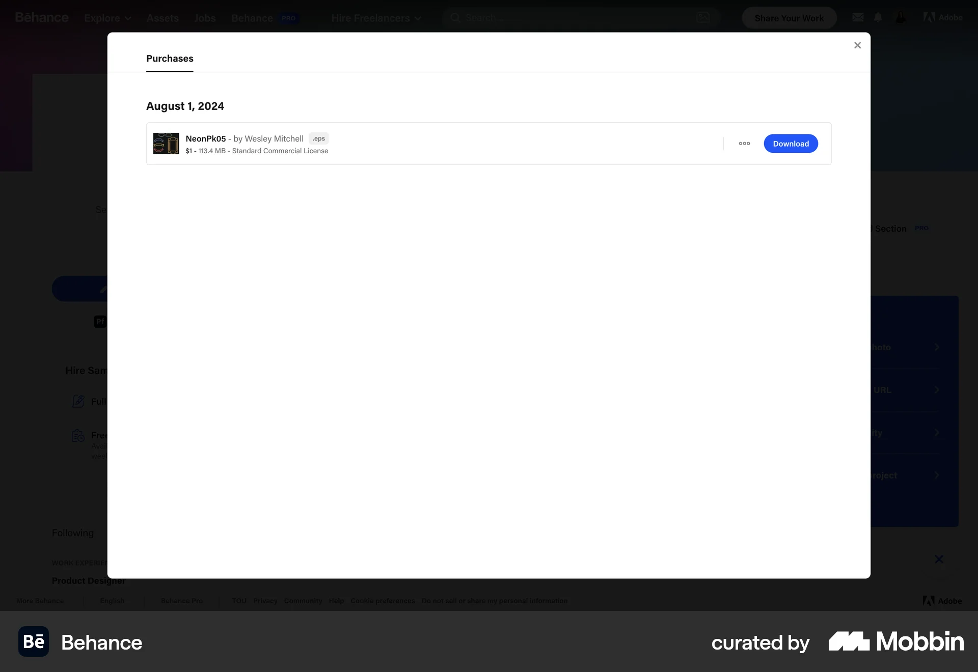 Behance Web Order History screen