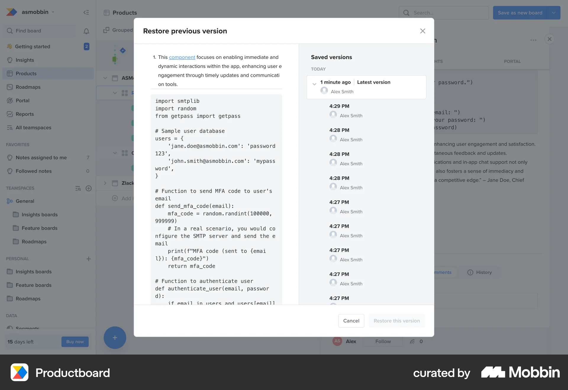 Productboard Web screen containing Tree UI element