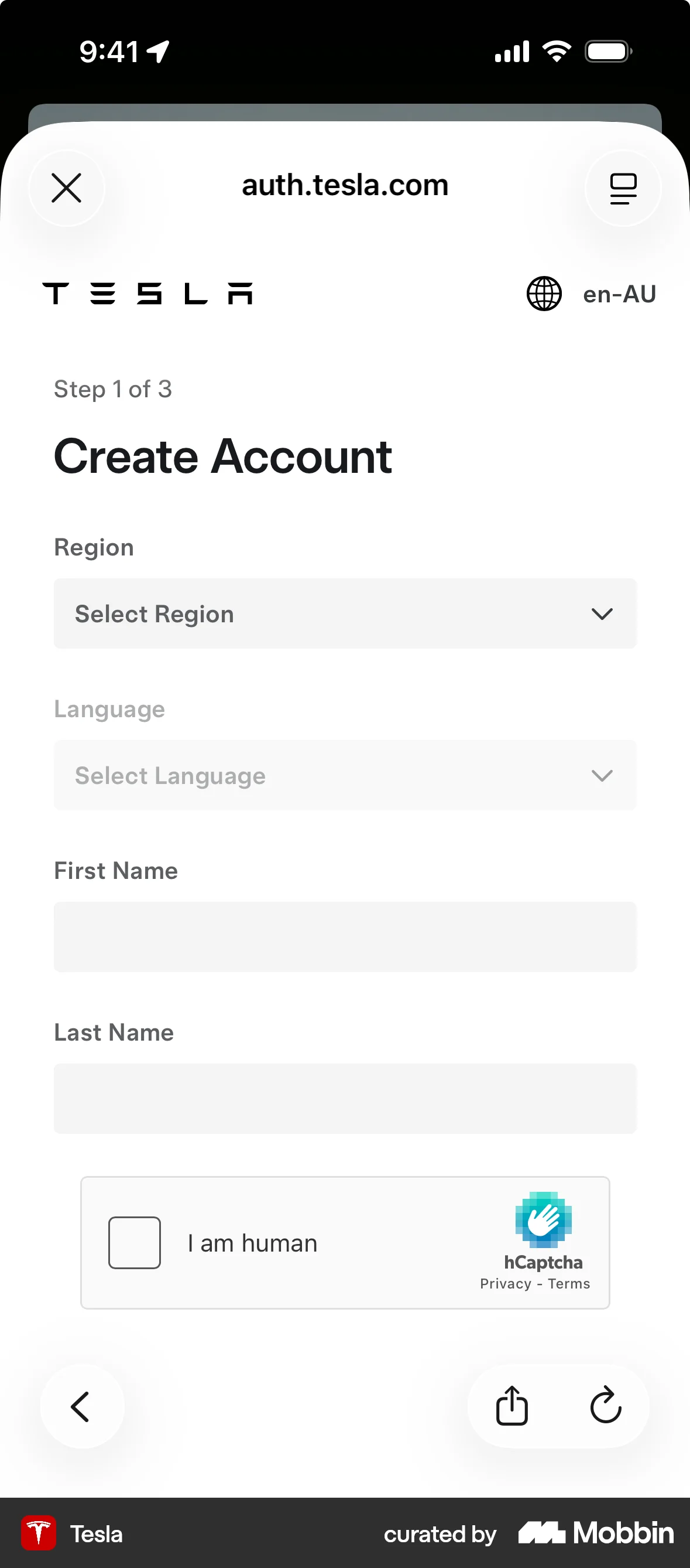 Tesla Onboarding screen