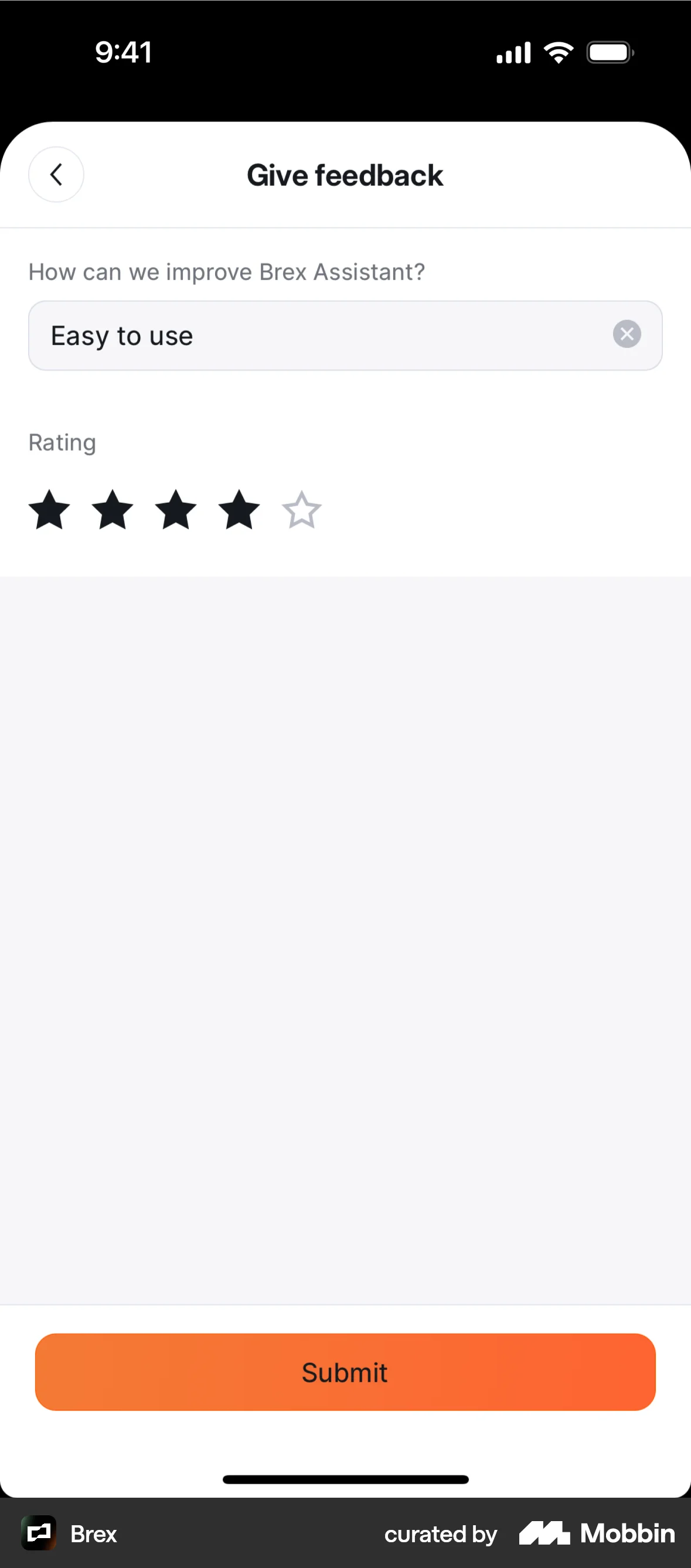 Brex iOS Feedback screen