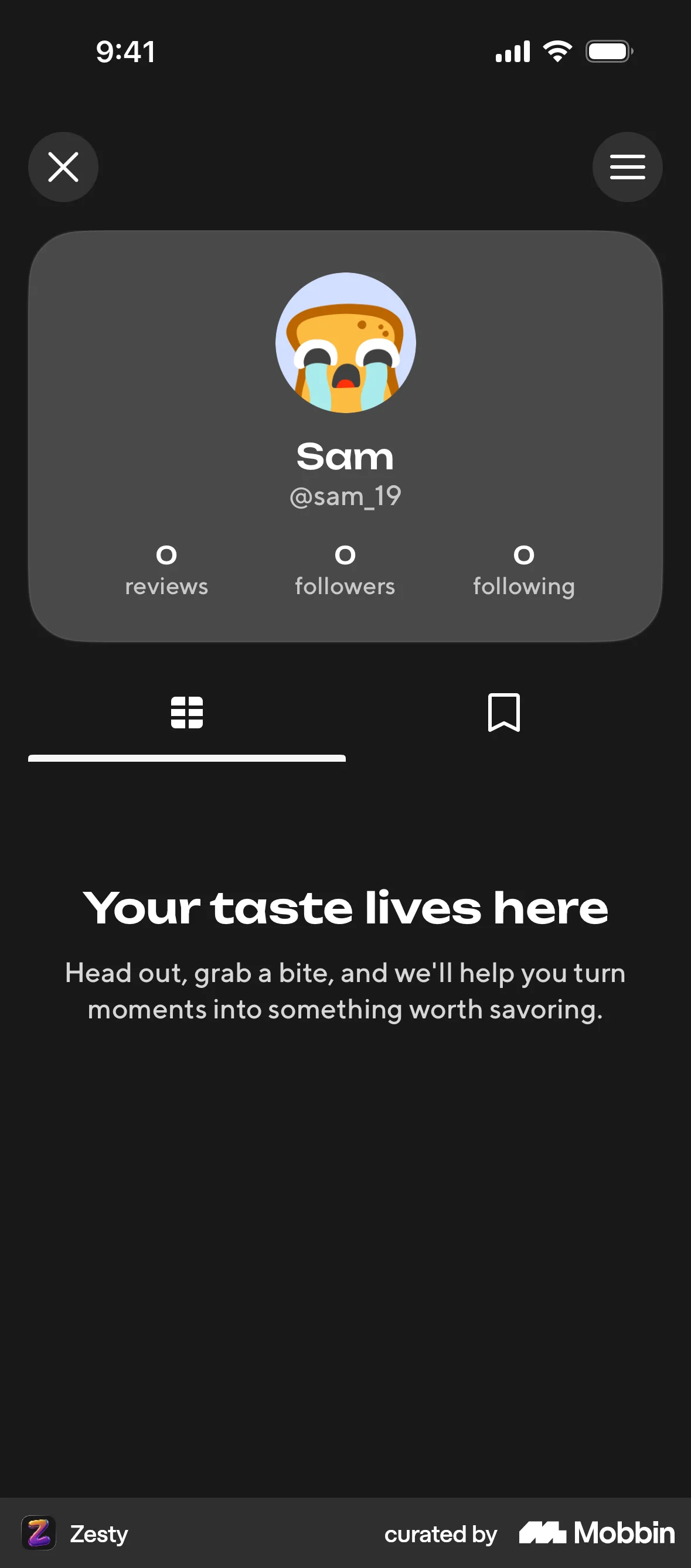 Zesty iOS My Account & Profile screen