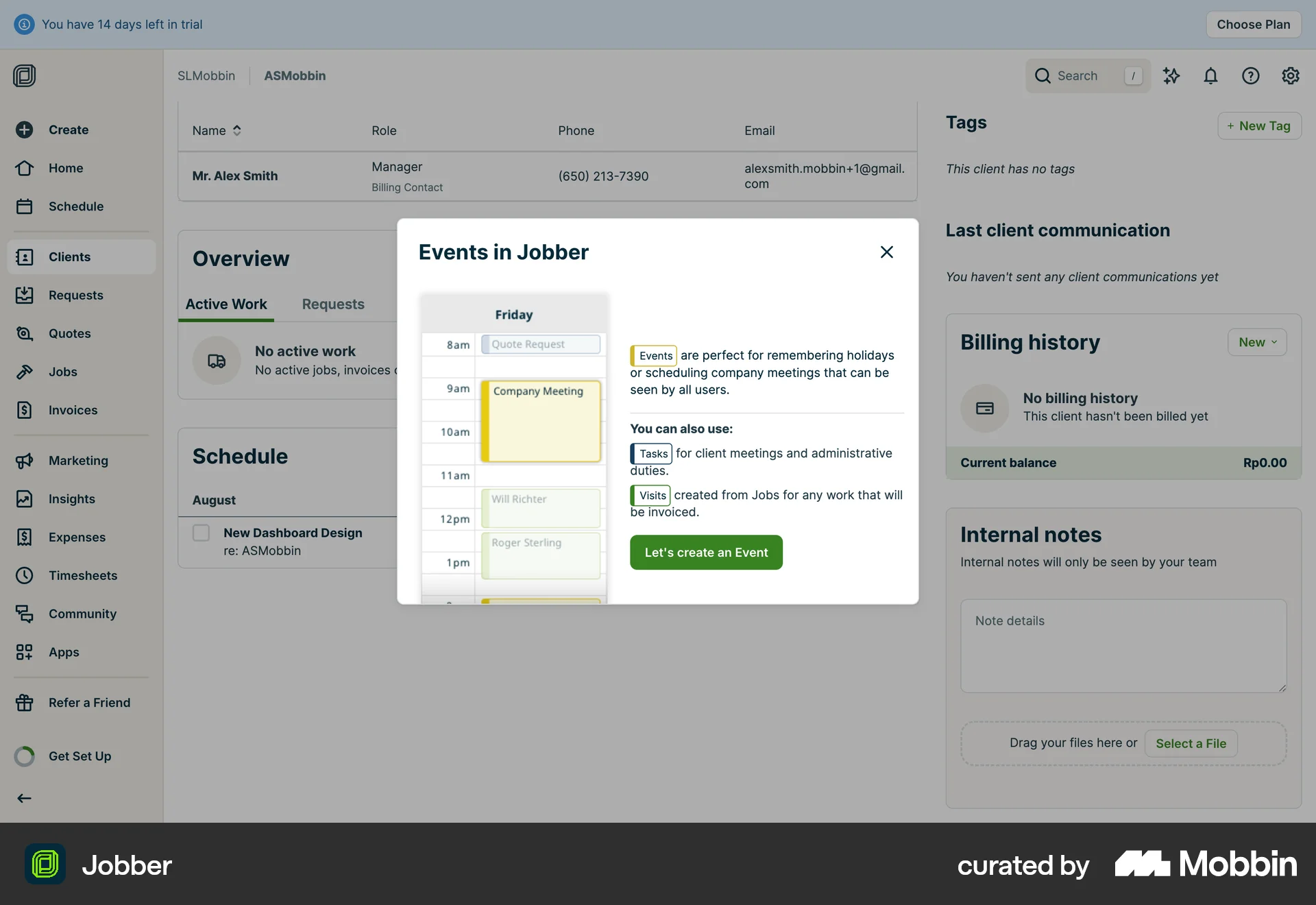 Jobber Web Feature Info screen