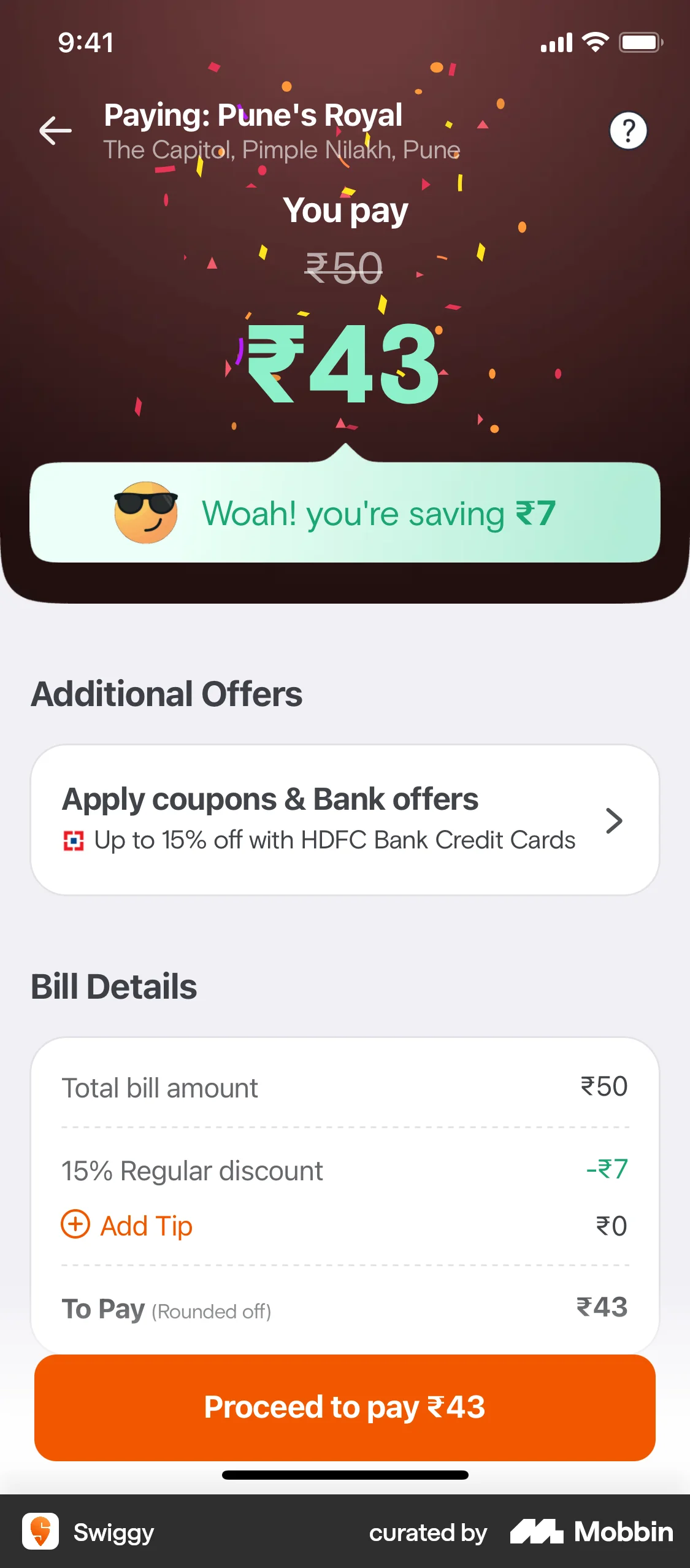 Swiggy iOS Checkout screen