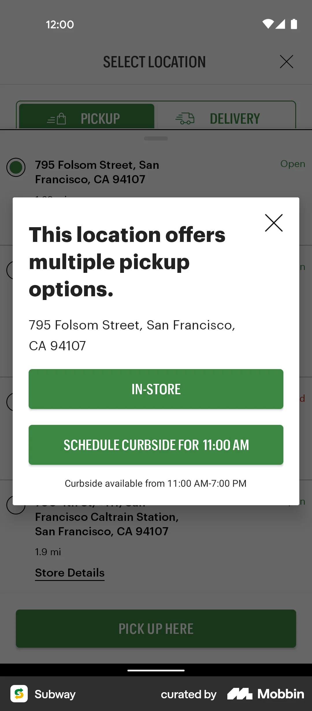 Subway Choose Subway Android Selecting location for pickup Flow | Mobbin