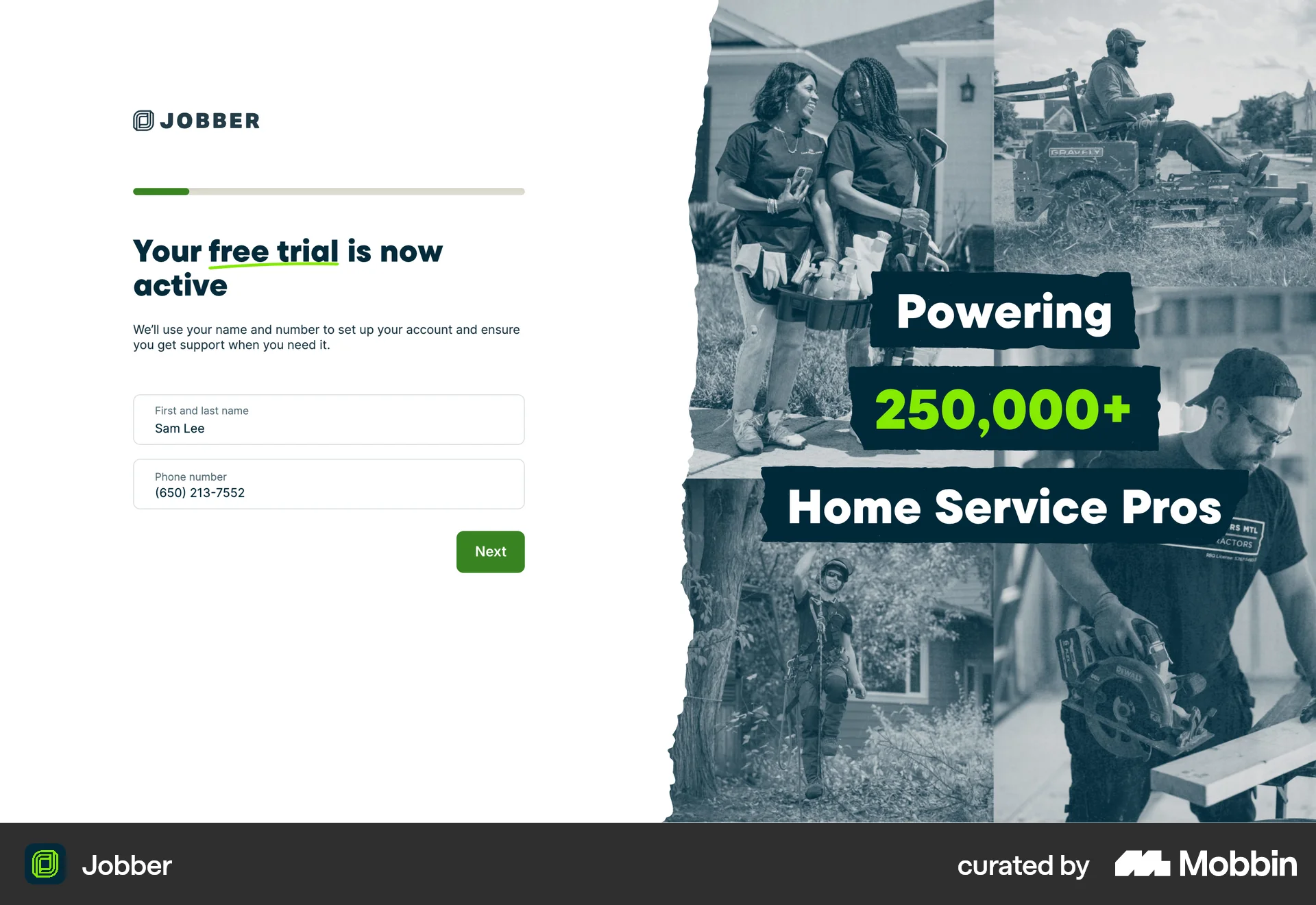Jobber Web Progress screen