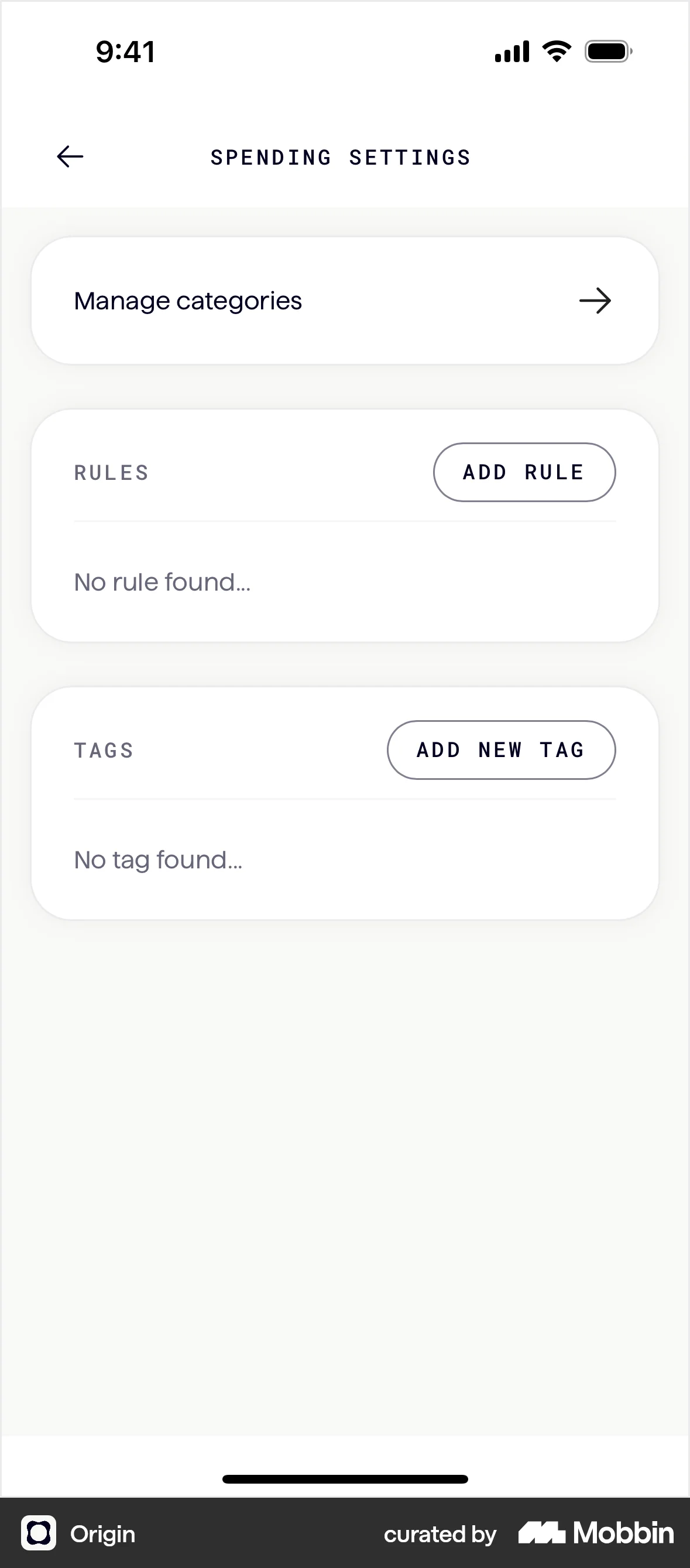 Origin iOS Empty State screen