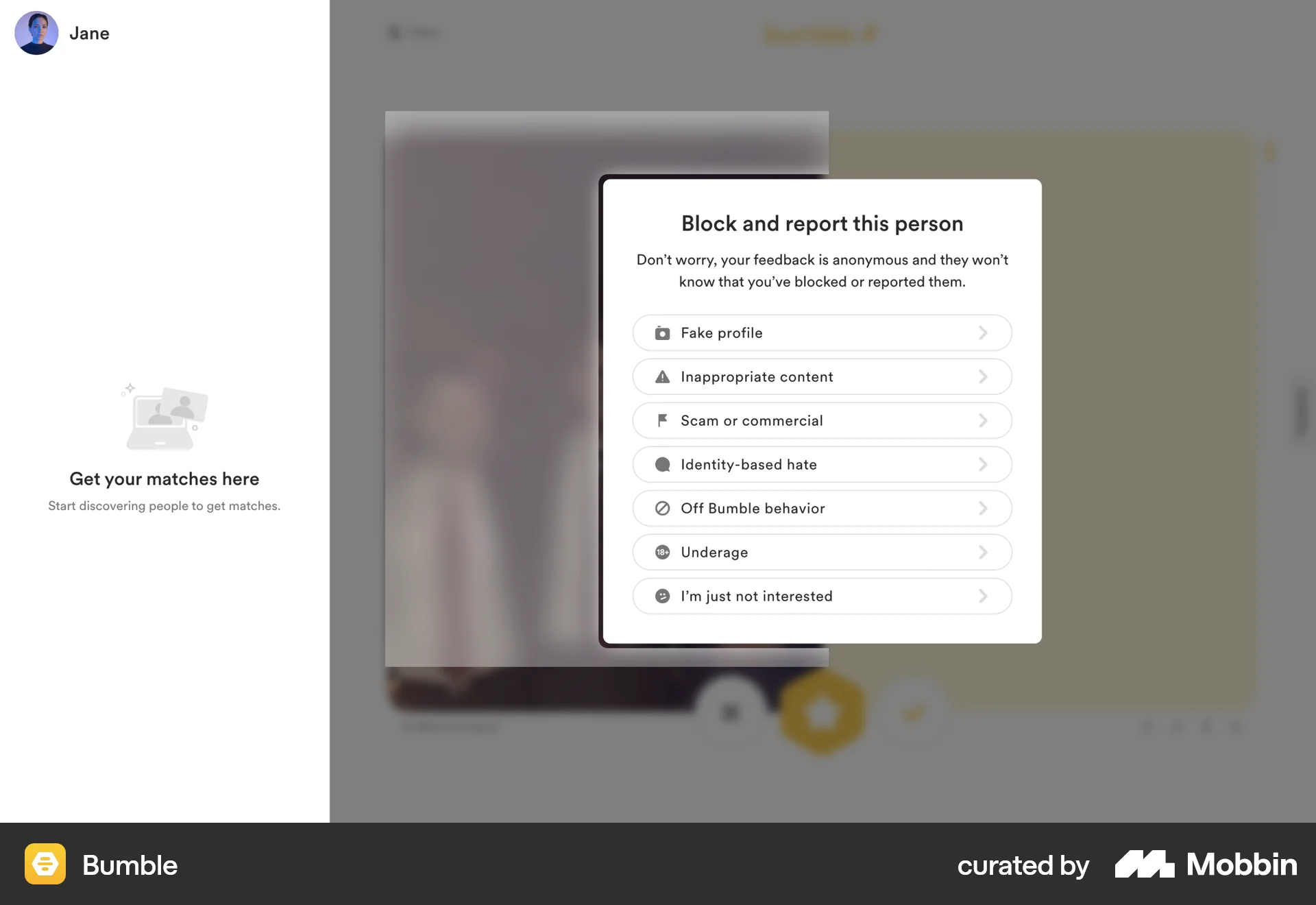Bumble Web Ban & Block screen