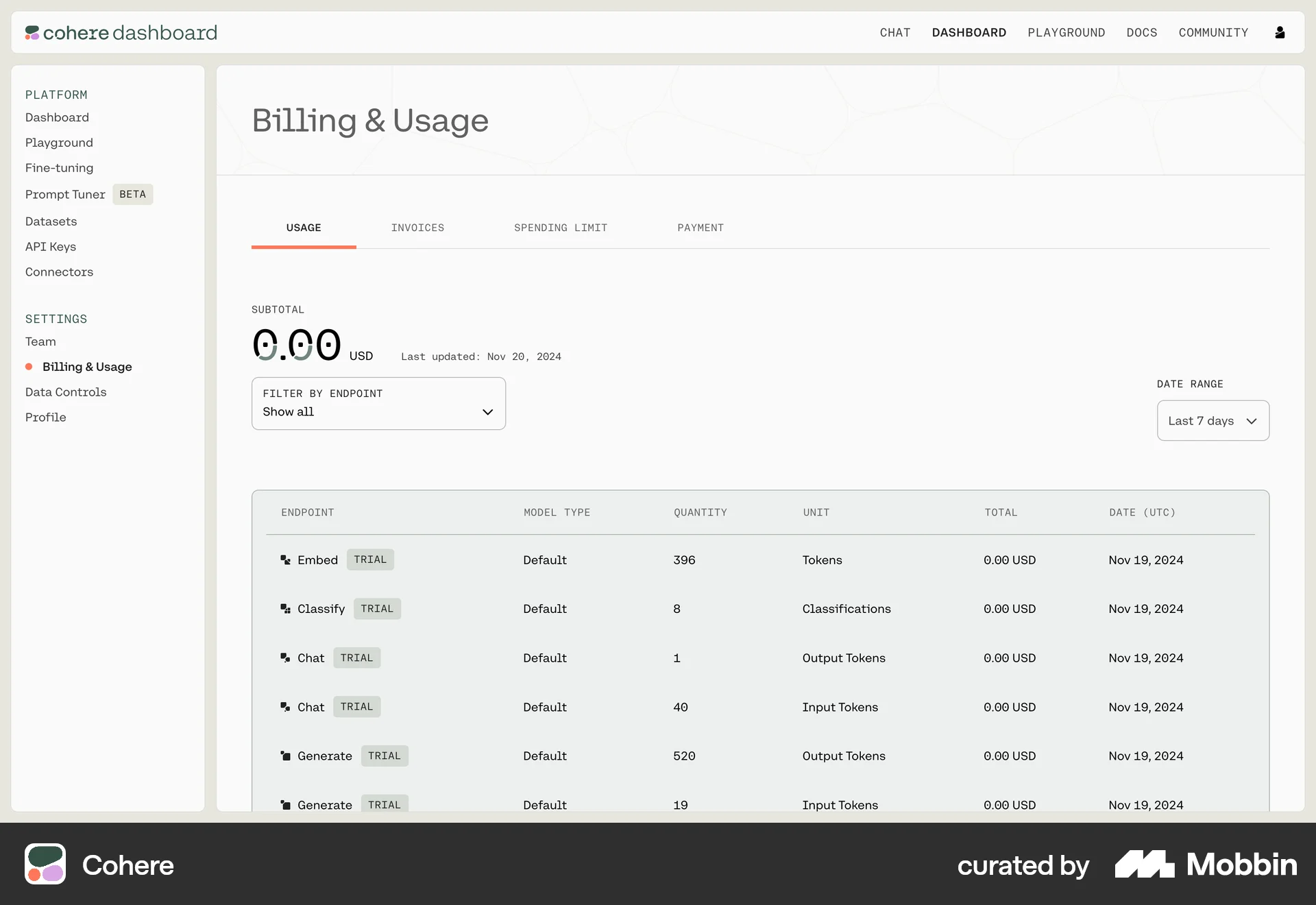 Cohere Web Wallet & Balance screen