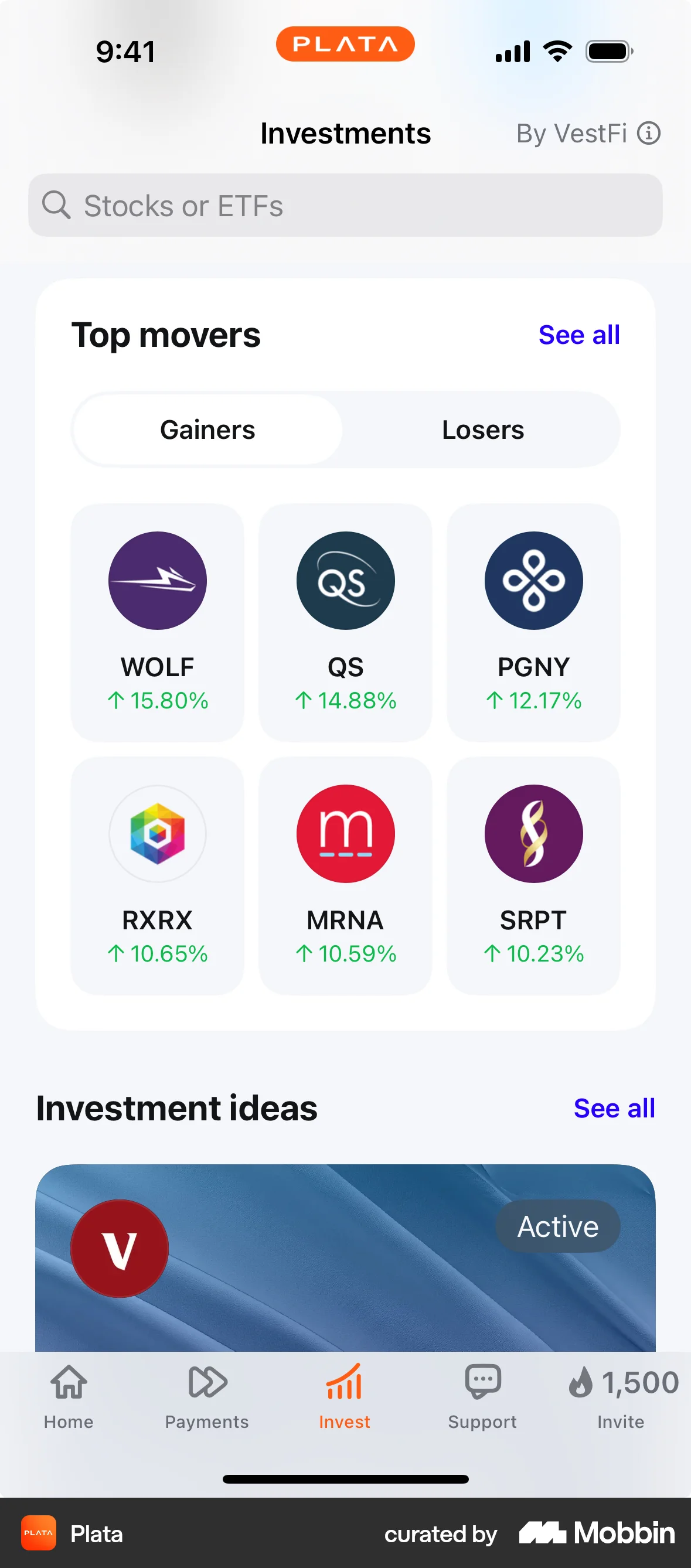 Plata Card iOS screen containing Segmented Control UI element