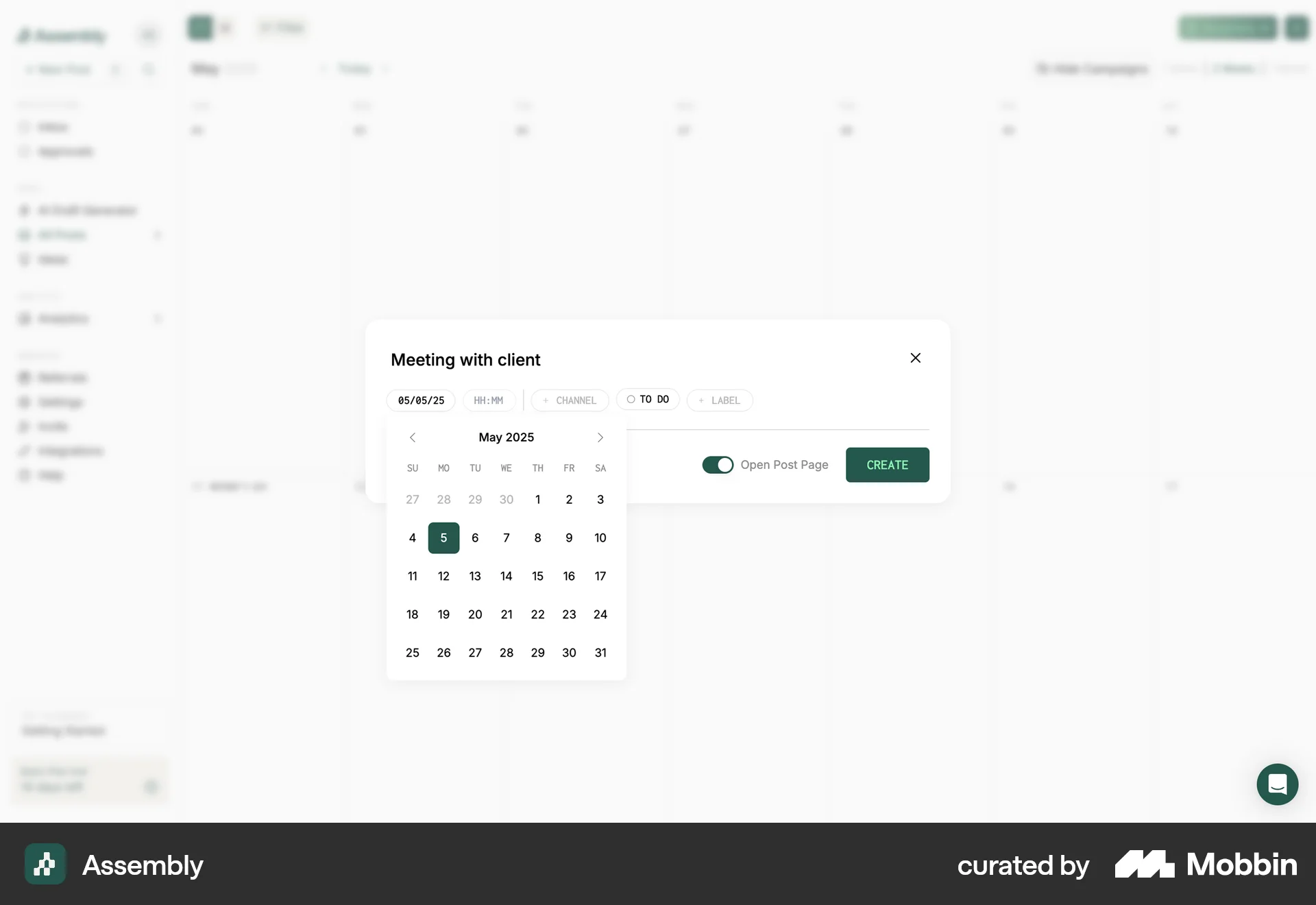 Assembly Web Calendar screen