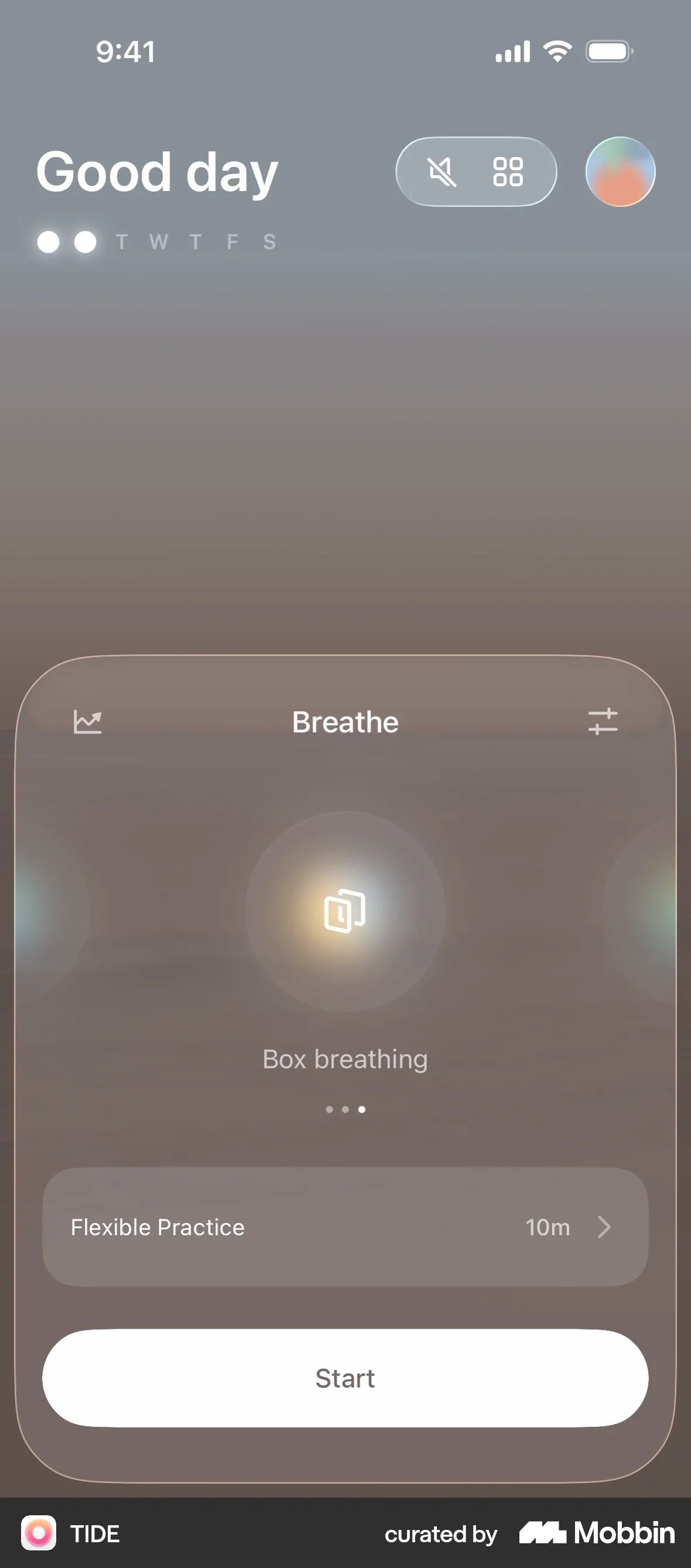 TIDE iOS Glassmorphism screen