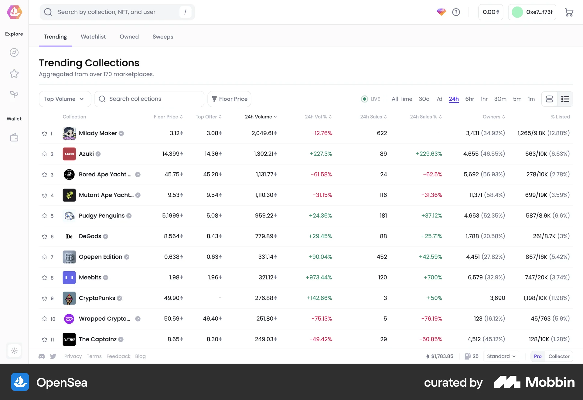 OpenSea Web Home screen